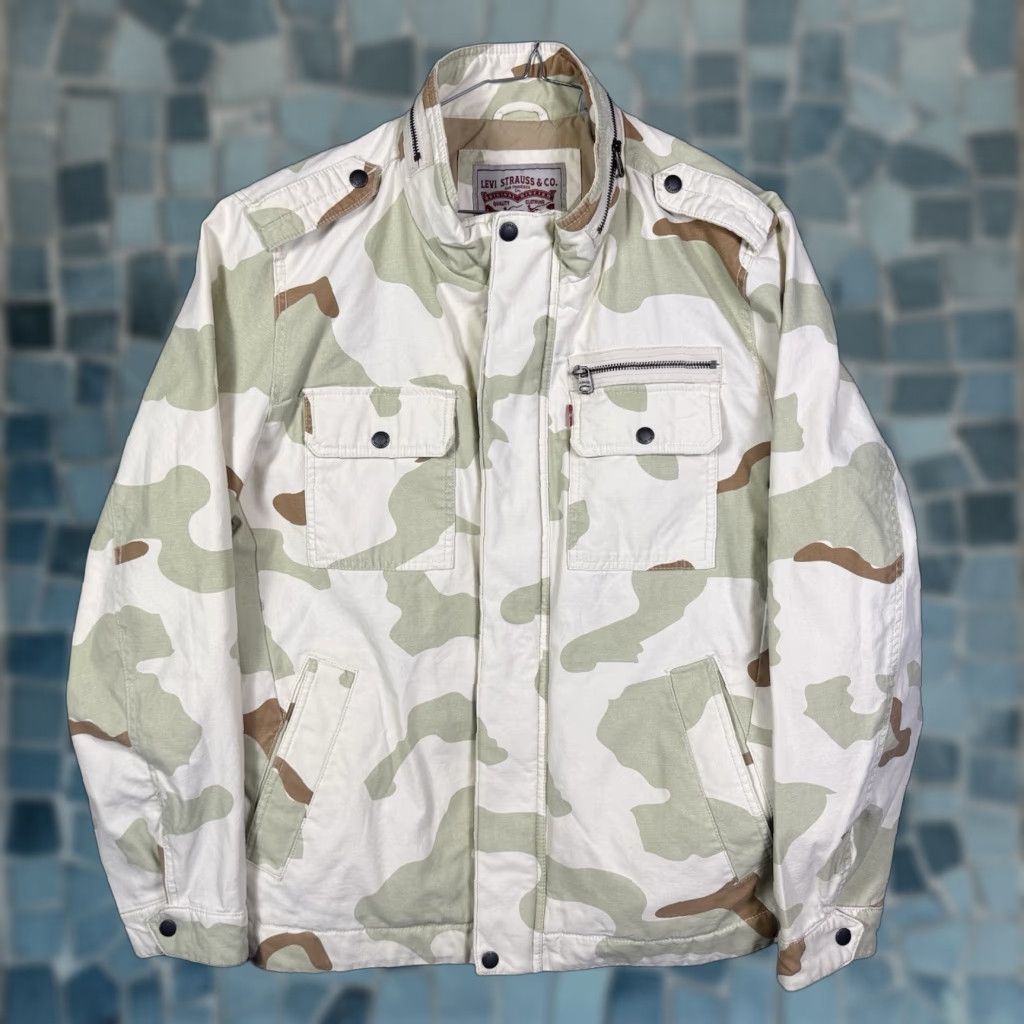 Levi's Levis Trucker Jacket Mens L Field Military Green Desert Full Zip Bomber Camouflage Shirt/Coat Jacket Mens L Green 90s? Size US L / EU 52-54 / 3 - 1 Thumbnail