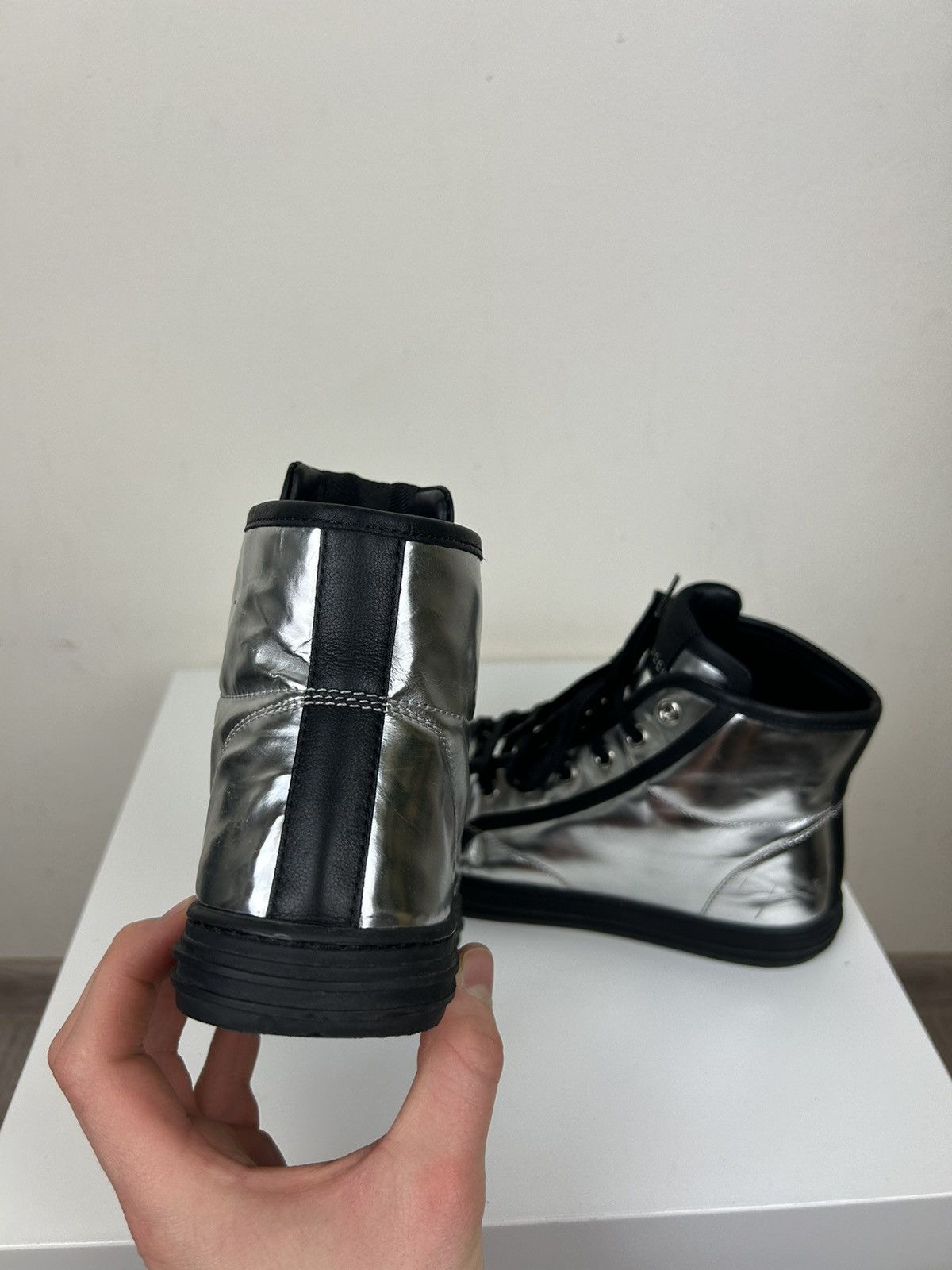 Gucci Gucci Silver Metallic Leather Spikes Studded Sneakers Boots Size US 6 / IT 36 - 4 Thumbnail