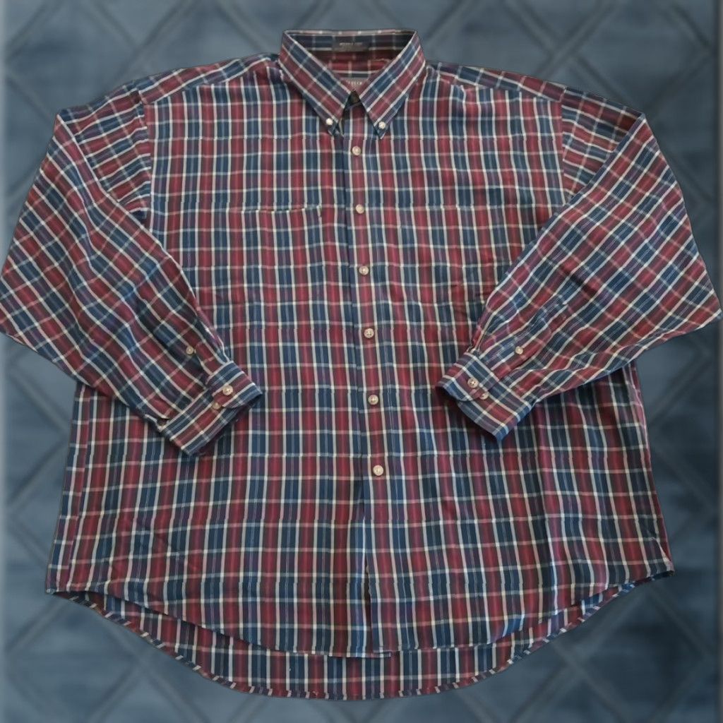 Van Heusen Van Heusen Mens XL Shirt Plaid Long Sleeve Button-Down Cotton Blend Blue Red Size US XL / EU 56 / 4 - 1 Thumbnail