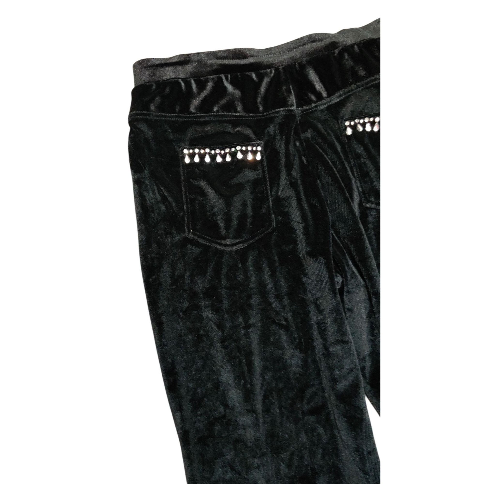 Other Womens Small Pants Black Velour Rhinestone Trim Stretch Pull Size 26" / US 2 / IT 38 - 5 Thumbnail