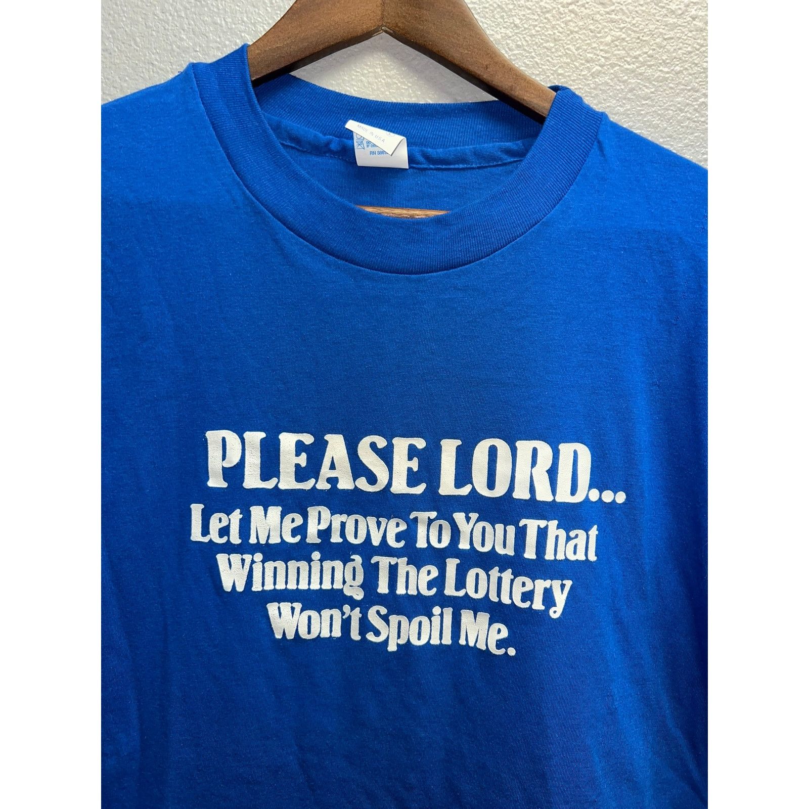 Anvil Vintage Lottery Shirt Please Lord Winning Tee 80s 1980s L Size US L / EU 52-54 / 3 - 2 Thumbnail