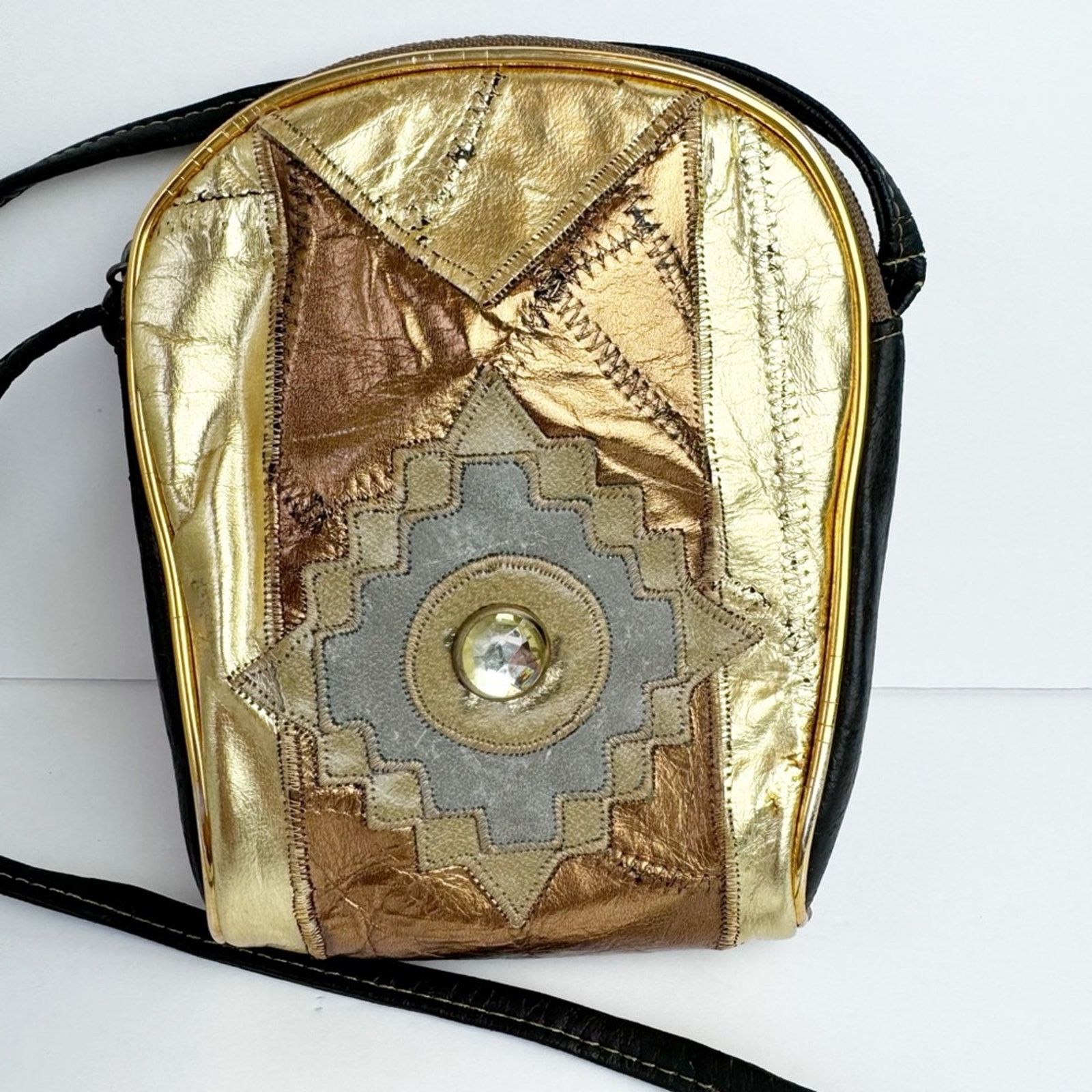Vintage Vintage Gold Bronze Metallic Patchwork Mini Crossbody 5x8 Size ONE SIZE - 1 Thumbnail