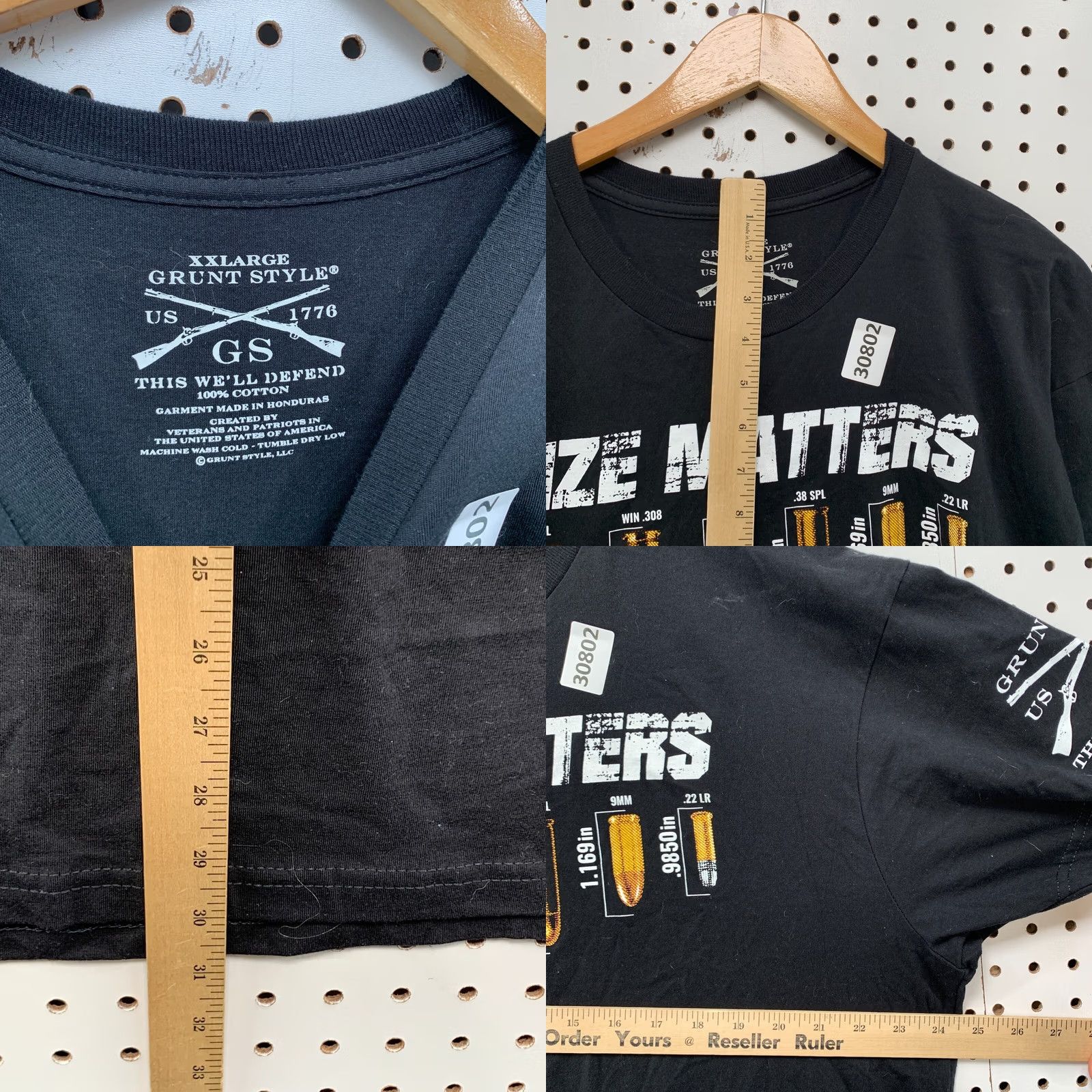 Vintage Grunt Style Shirt Mens 2XL Black SIze Matters Bullets Graphic USA FLag 24.5X31 Size US XXL / EU 58 / 5 - 8 Thumbnail