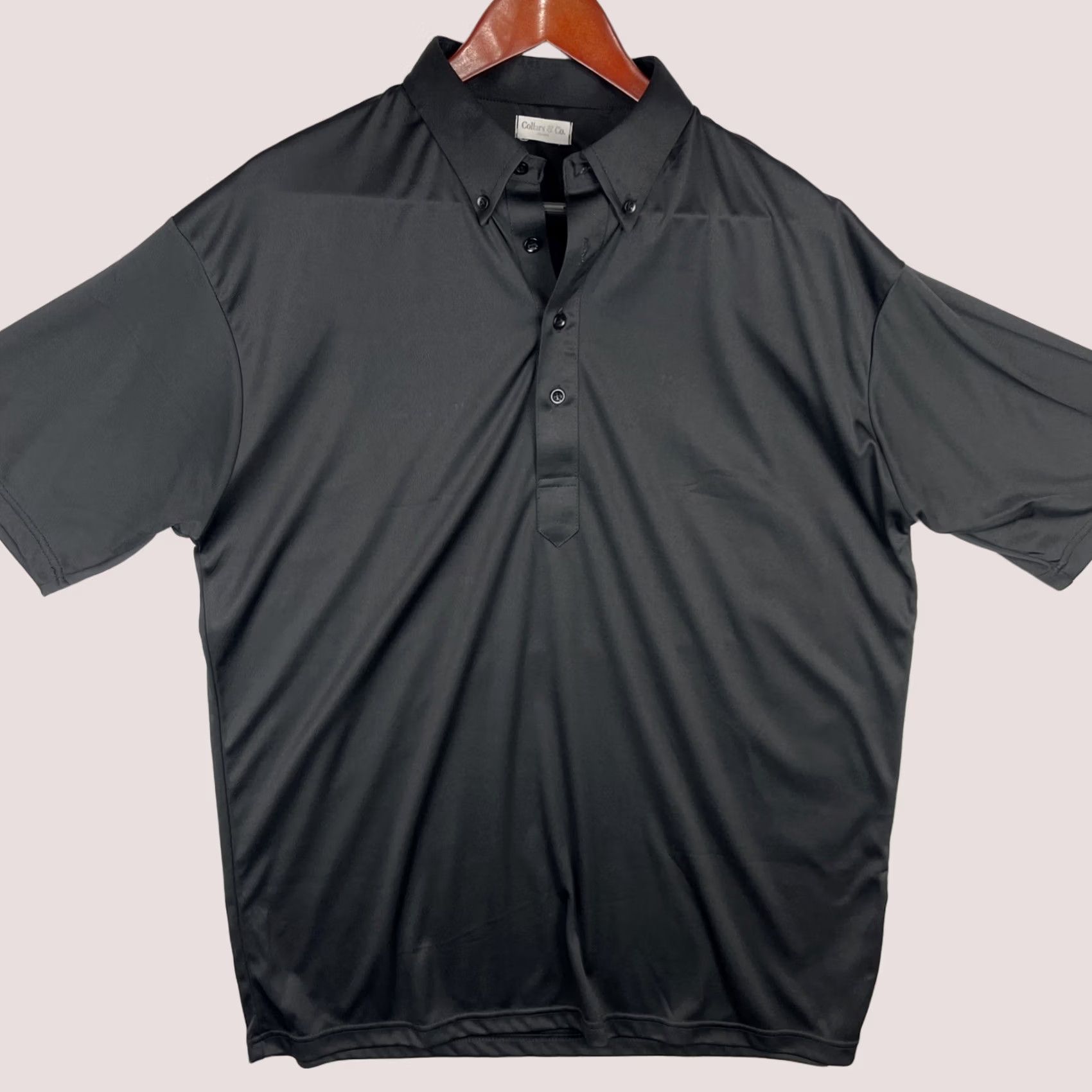 CO Collars & Co Shirt Mens XL Black Polo Button Down Dress Collar Preppy Stretch Size 46R - 1 Thumbnail