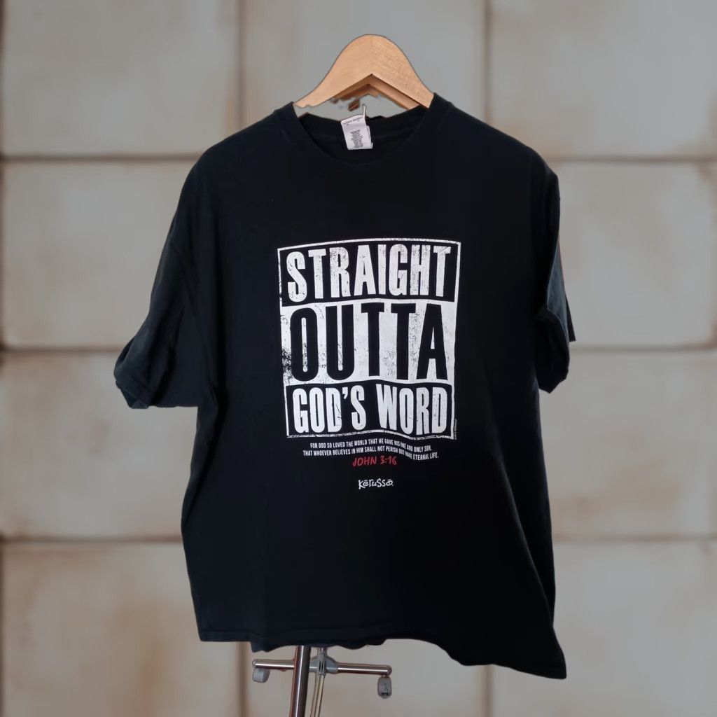 VINTAGE God’s Word John 3:16 T-shirt Gildan Men XL Black Religion Straight Outta T-shirt