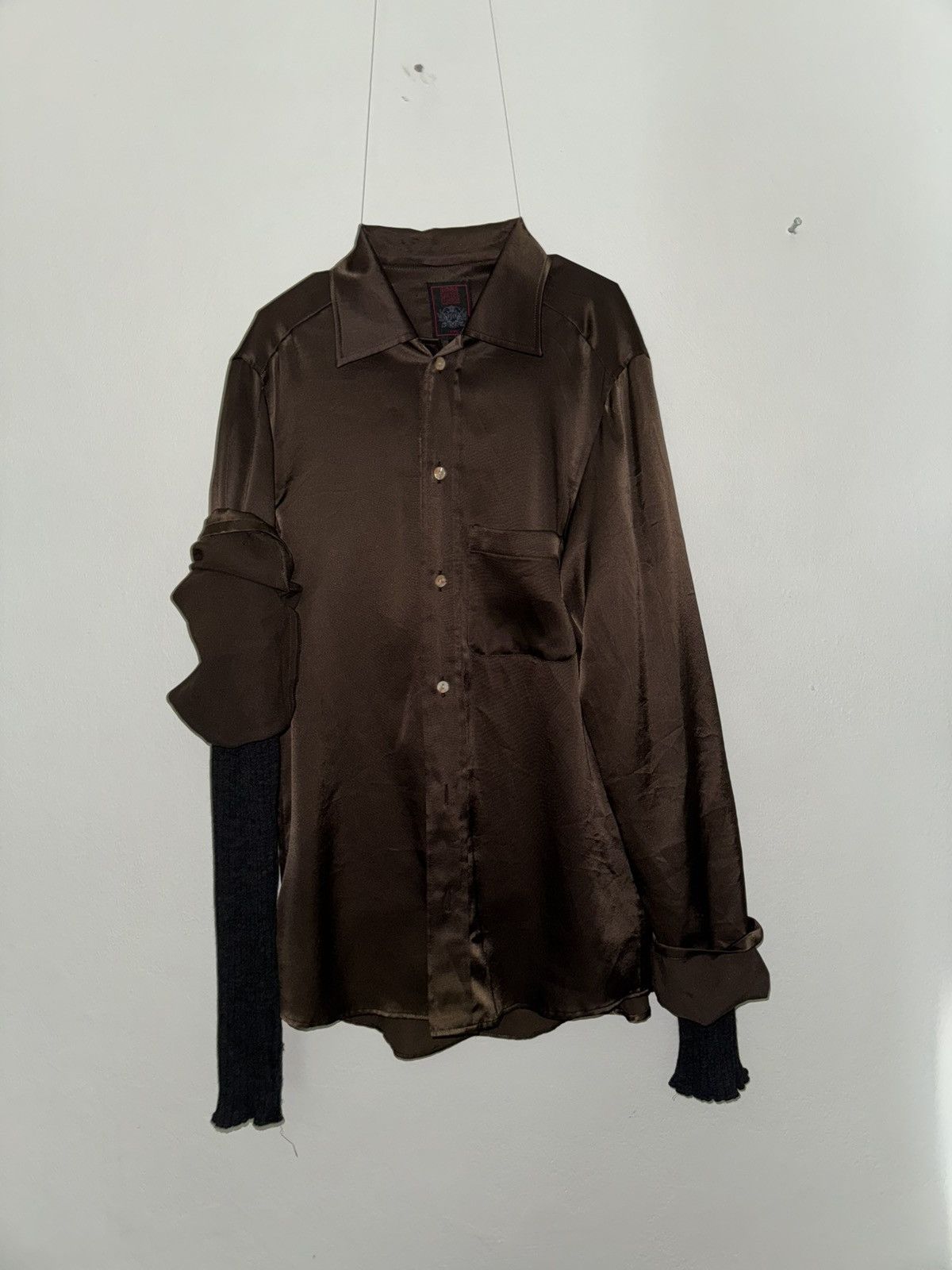 Knit Sleeve Layered Button Up