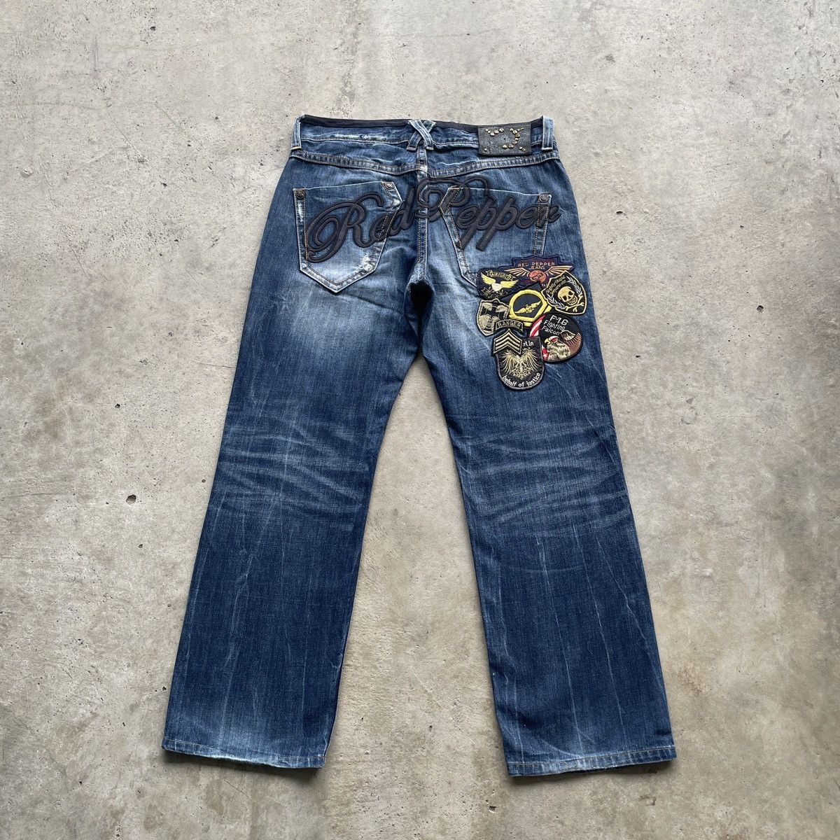 Japanese Brand Vintage Japan Patch Faded Jeans Embroidery Denim Pants Baggy Size US 33 - 1 Thumbnail