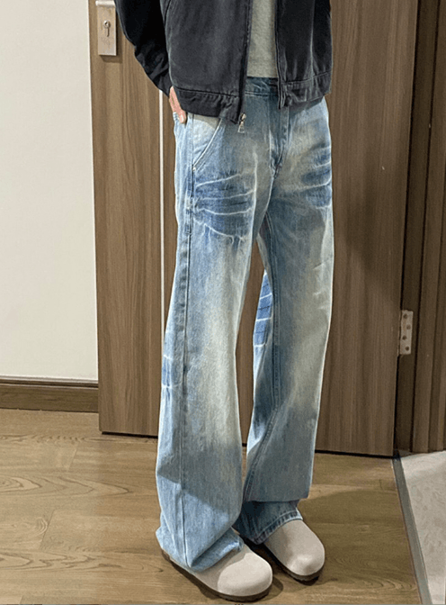 Japanese Brand × Jean Washed blue straight street cleanfit scimitar flared jeans Size US 32 / EU 48 - 2 Thumbnail