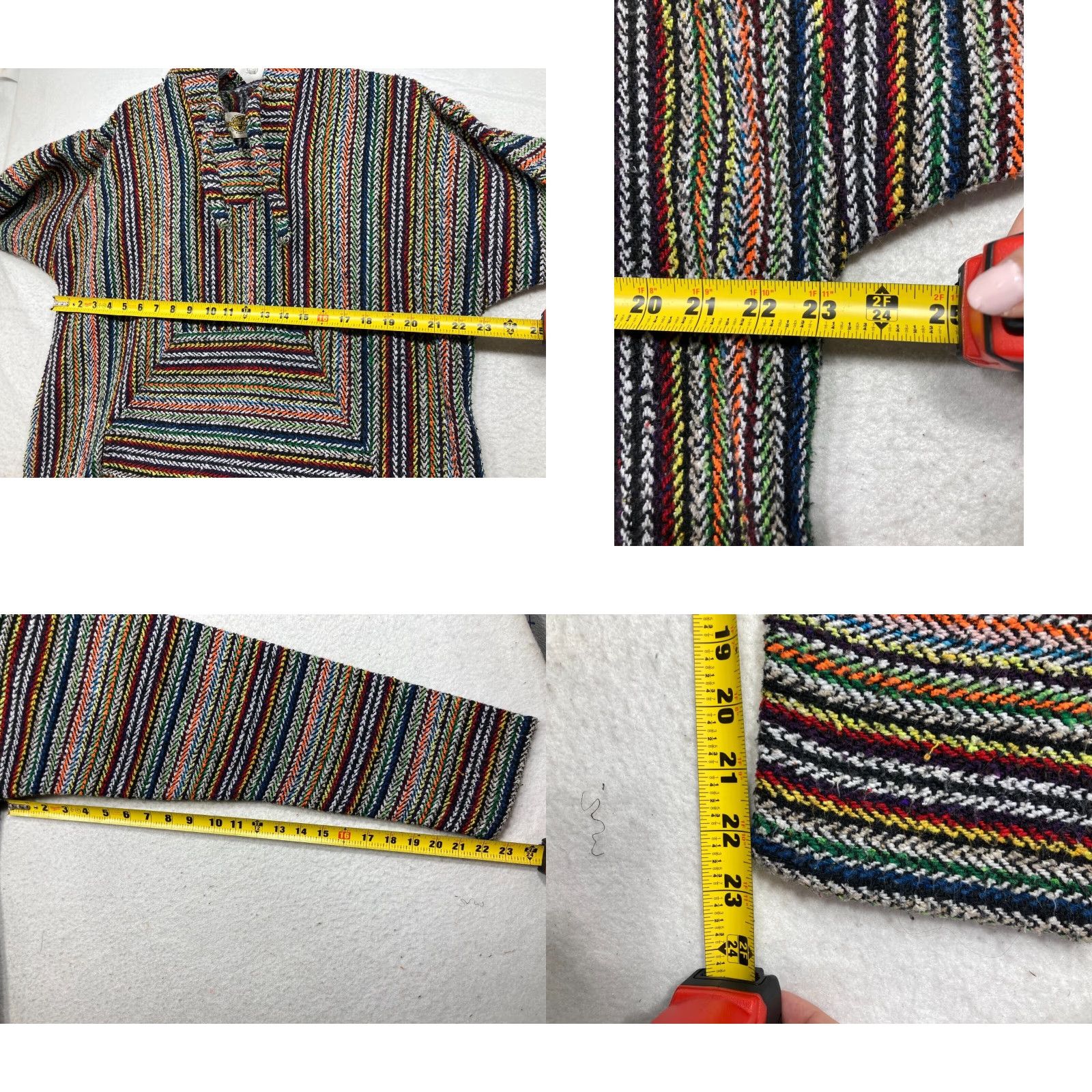 Vintage Earth Ragz Hoodie Mens Medium Multicolor Striped Pullover Long Sleeve Made in Mexico Size US S / EU 44-46 / 1 - 8 Thumbnail
