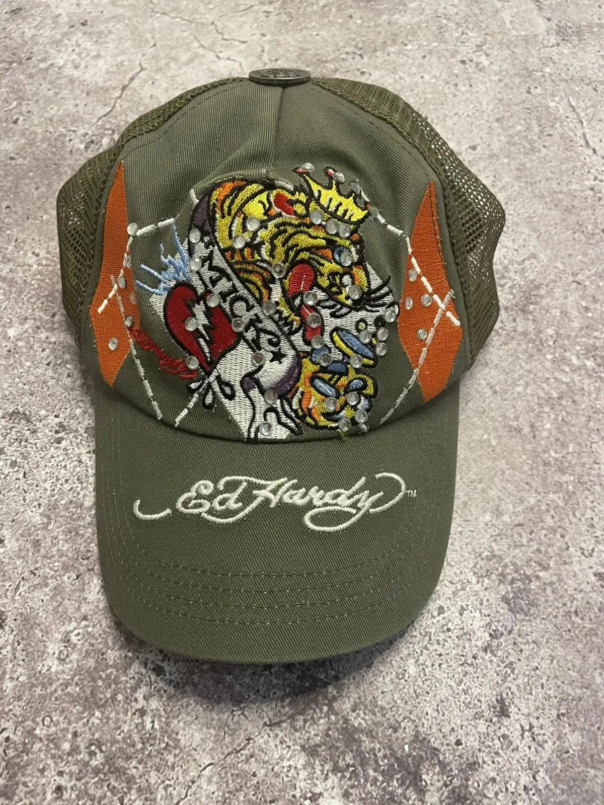 Ed Hardy Vintage Ed Hardy Green Trucker Hat Tattoo Tiger Mesh Cap Size ONE SIZE - 1 Thumbnail