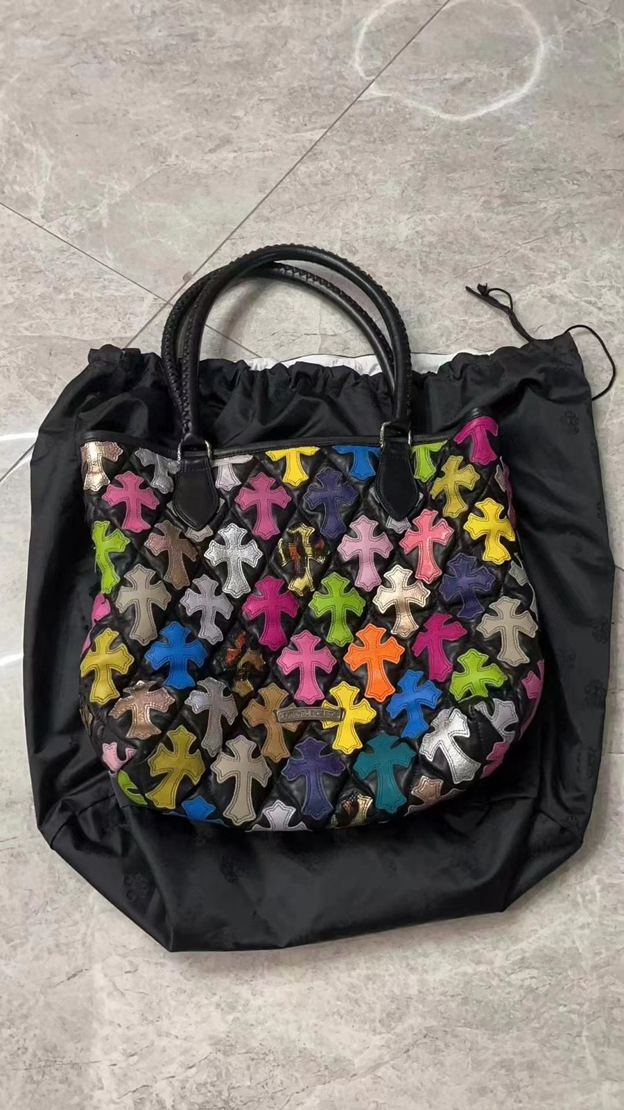 Pre-owned Chrome Hearts Rainbow Patchwork Tote In Multicolor