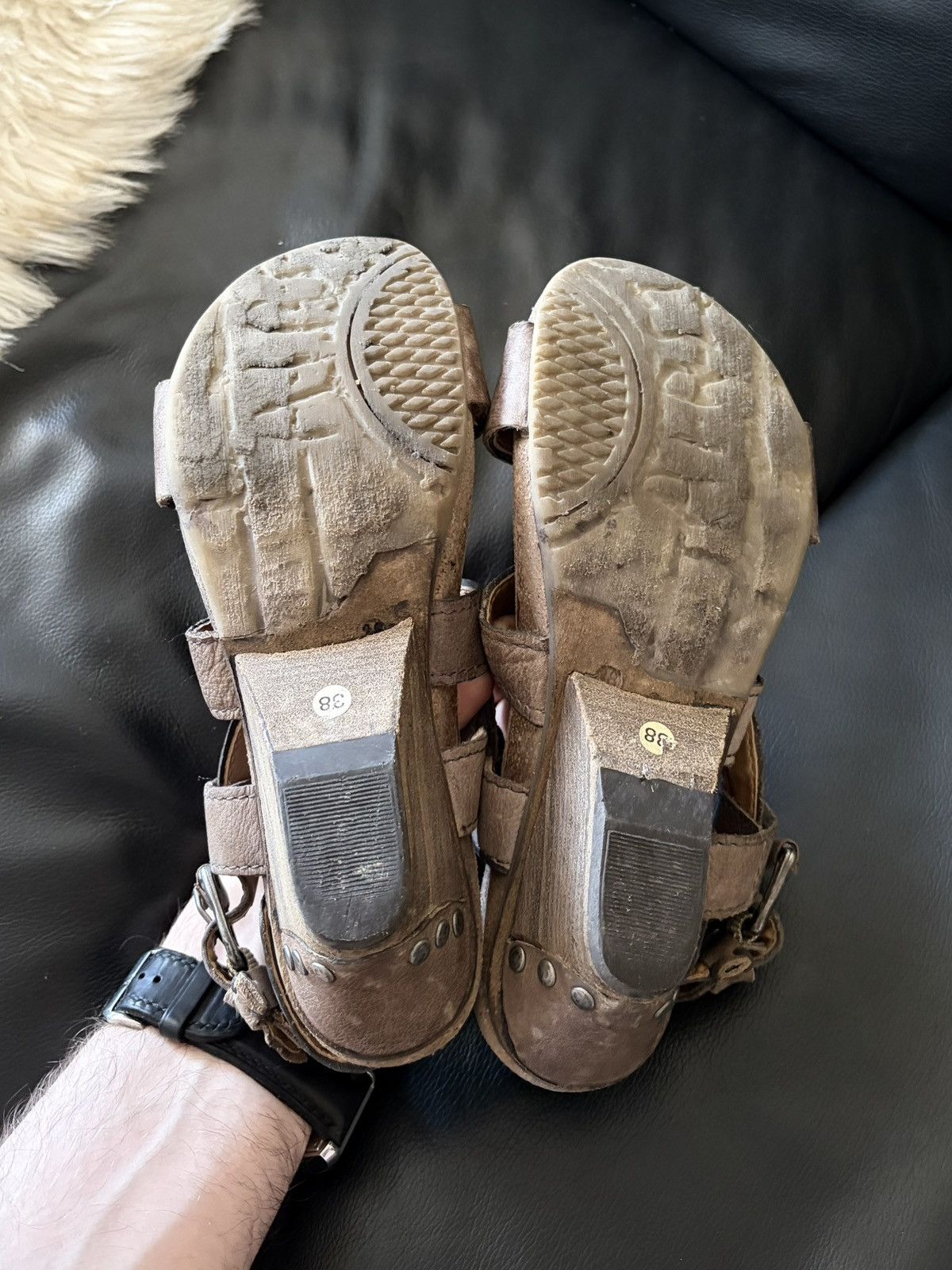 A.S.98 A.S.98 Archive Avant-Garde Leather Sandals Wedge Heel Buckle Size US 7 / IT 37 - 6 Thumbnail