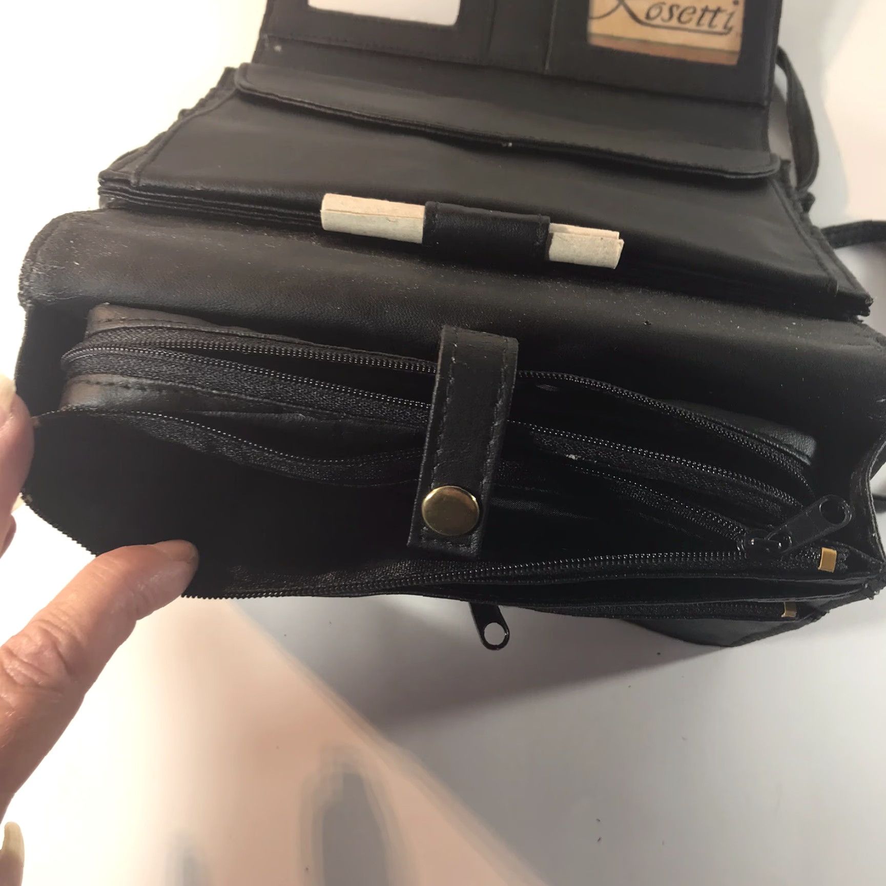 Vintage Rossetti Black Faux Leather Medium Organizer Crossbody Bag with Detachable Strap and Mirror for Women Size ONE SIZE - 5 Thumbnail