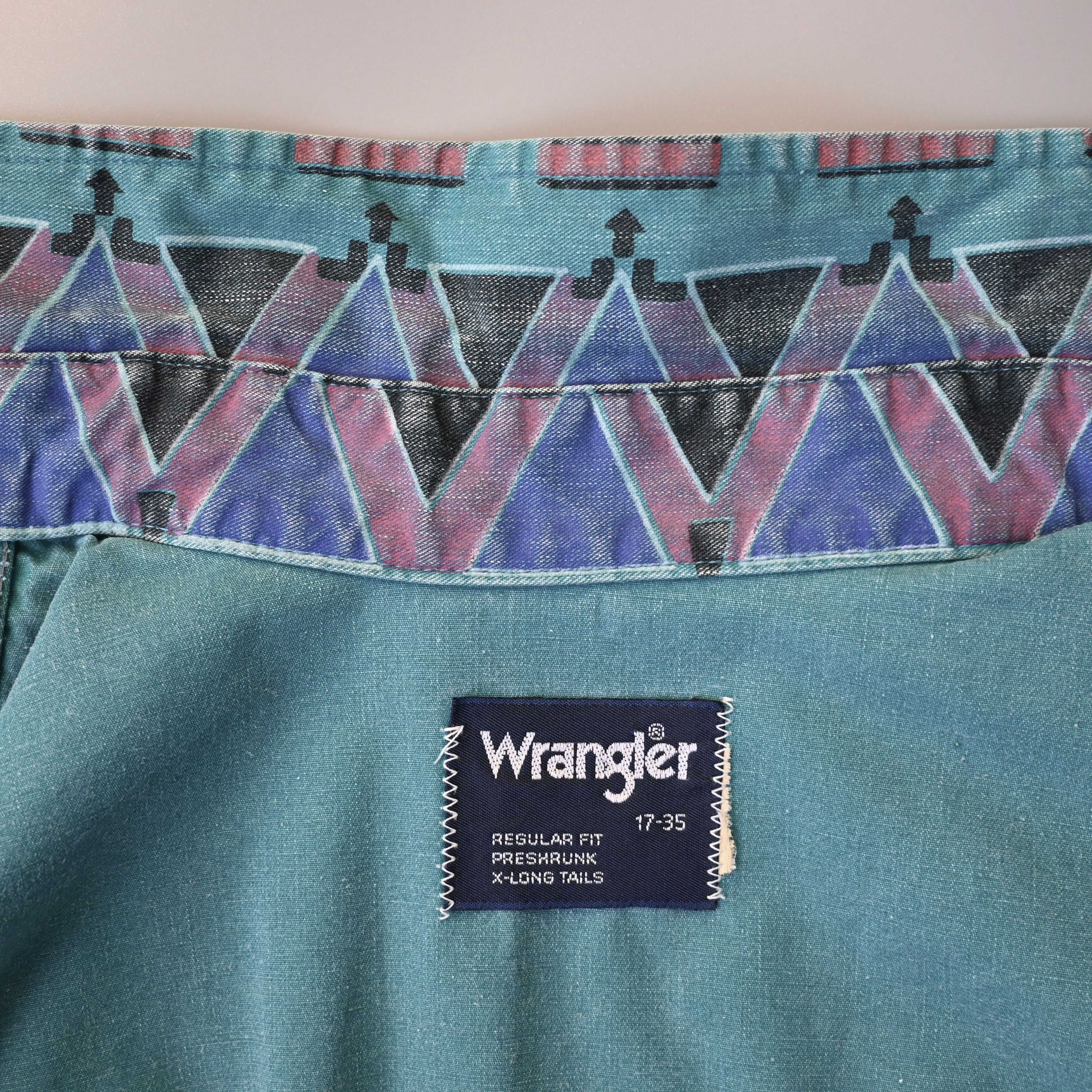 Vintage VTG 90s Wrangler Brushpopper shirt Aztec Navajo teal 17.5-35 Size US XL / EU 56 / 4 - 12 Thumbnail