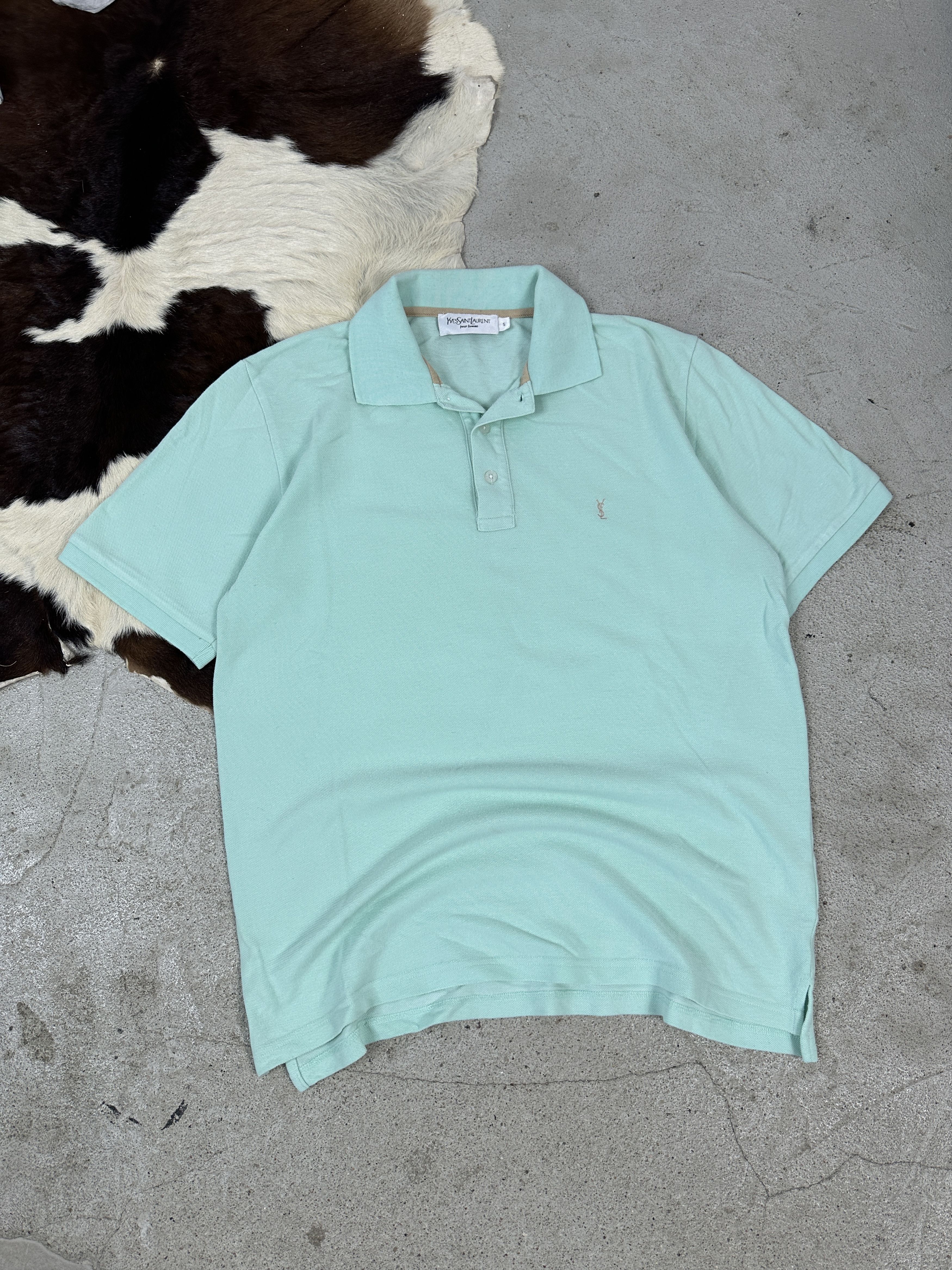 Vintage × Yves Saint Laurent Vintage Casual Yves Saint Laurent Turquoise Polo T-shirt Size US S / EU 44-46 / 1 - 1 Thumbnail