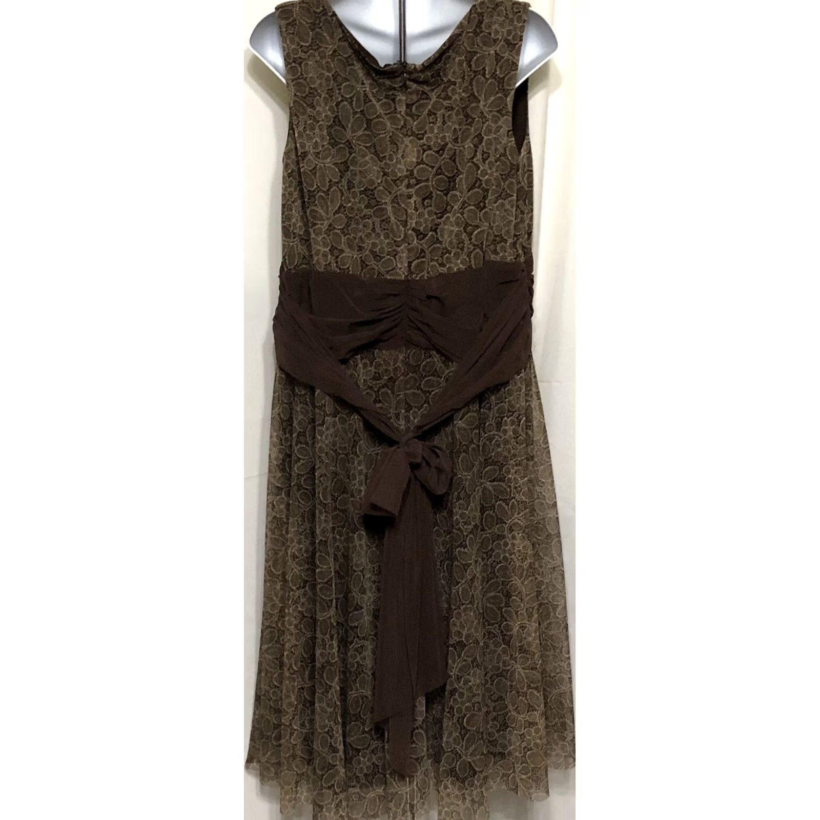 Vintage London Times Dress Womens 20 Brown Sleeveless Midi 20W Floral Lace Sash Tie Waist Fairy Size 3XL / US 20-22 - 2 Thumbnail
