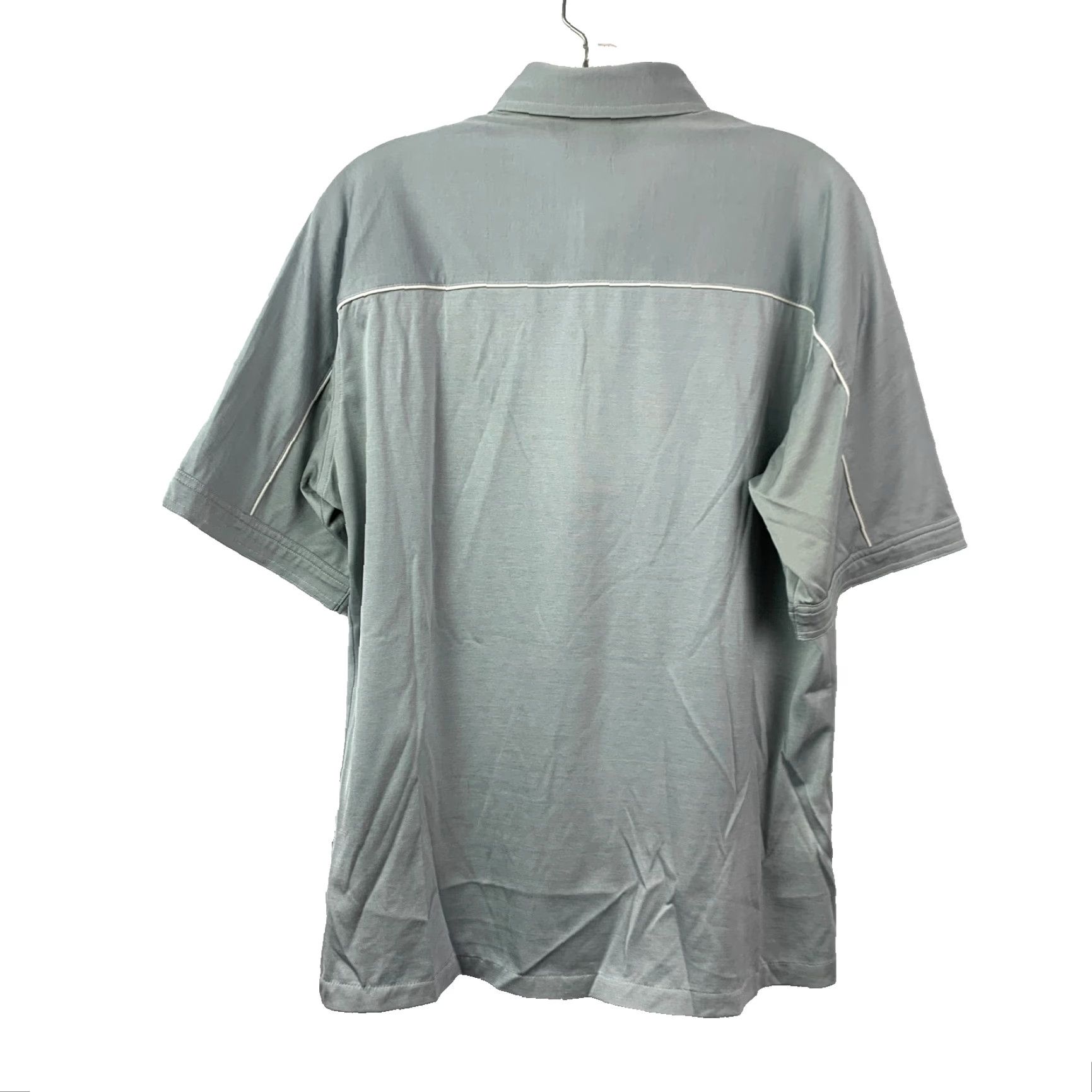 JCPenney VINTAGE JCpenney Men’s Polo Shirt Gray White Large Short Sleeve Button-Down Collar 80/20 Polyester Cotton Golf Casual Business Size US L / EU 52-54 / 3 - 5 Thumbnail