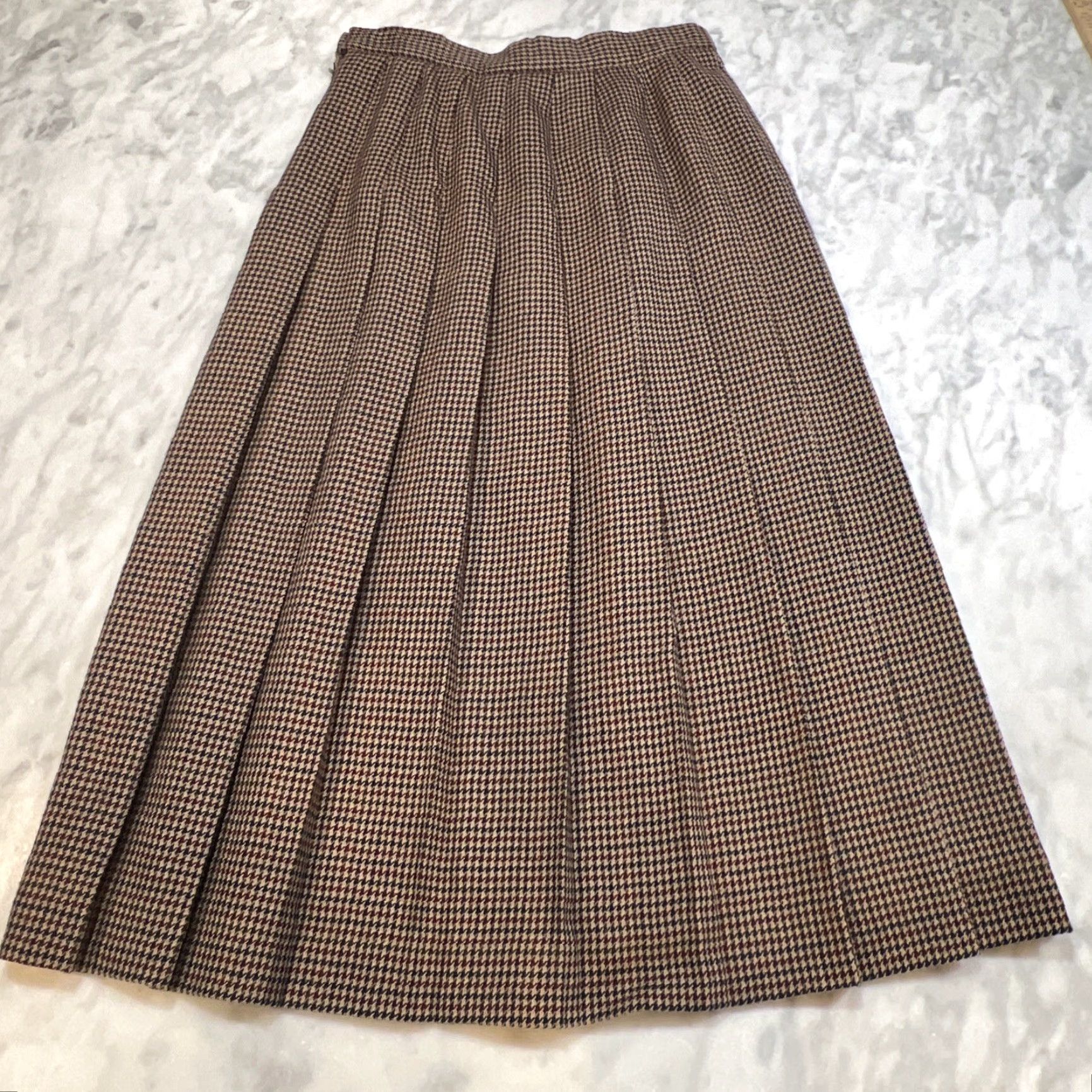 Vintage VINTAGE LL Bean Wool Skirt 8P Petite Houndstooth Brown Midi Pleated Lined 1980s Size 30" / US 8 / IT 44 - 5 Thumbnail