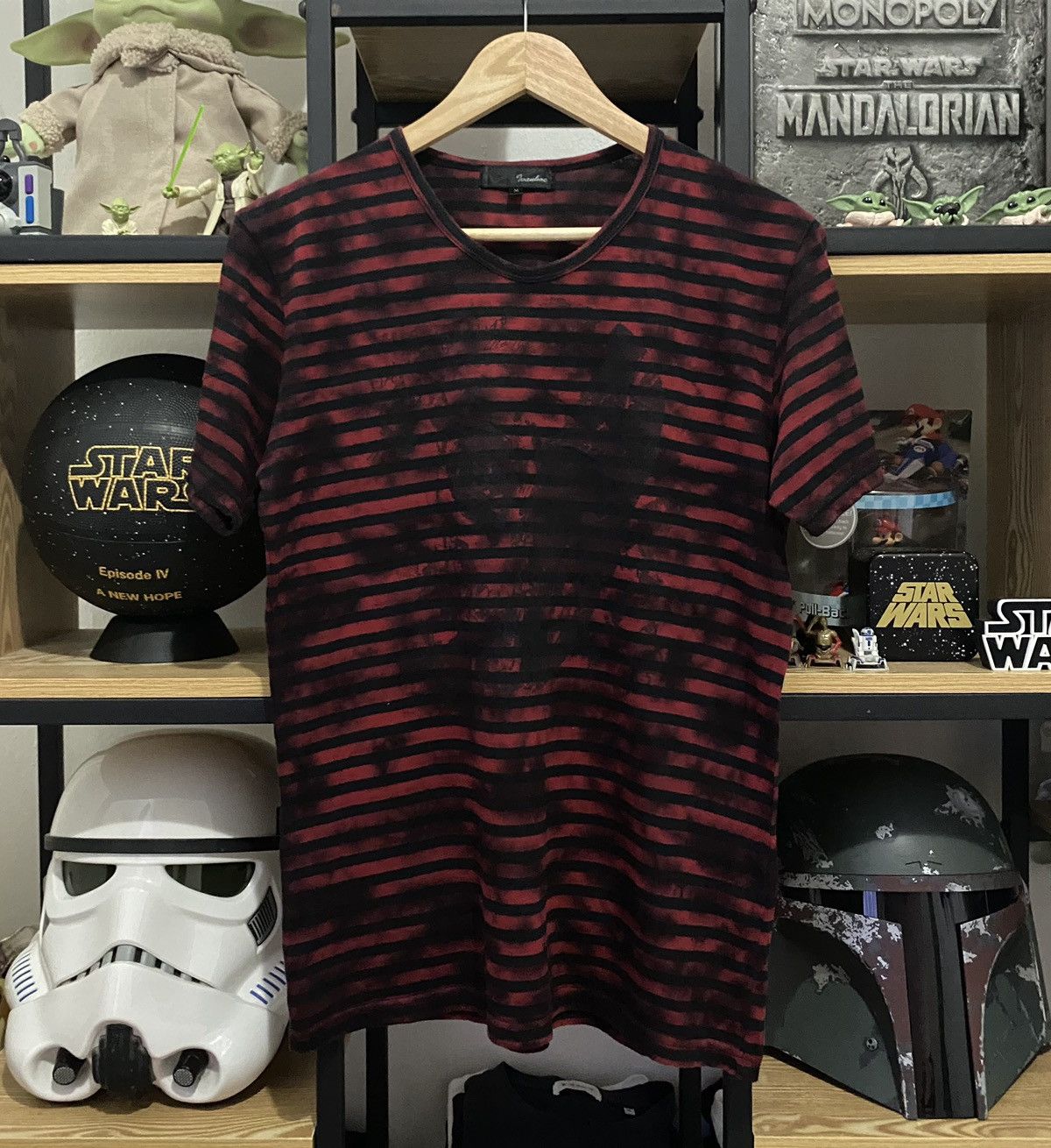 image of Solid And Striped x Vintage Japan Ivanhoe Jacquard Skull Stripes Grunge Tee in Red (Size Medium)
