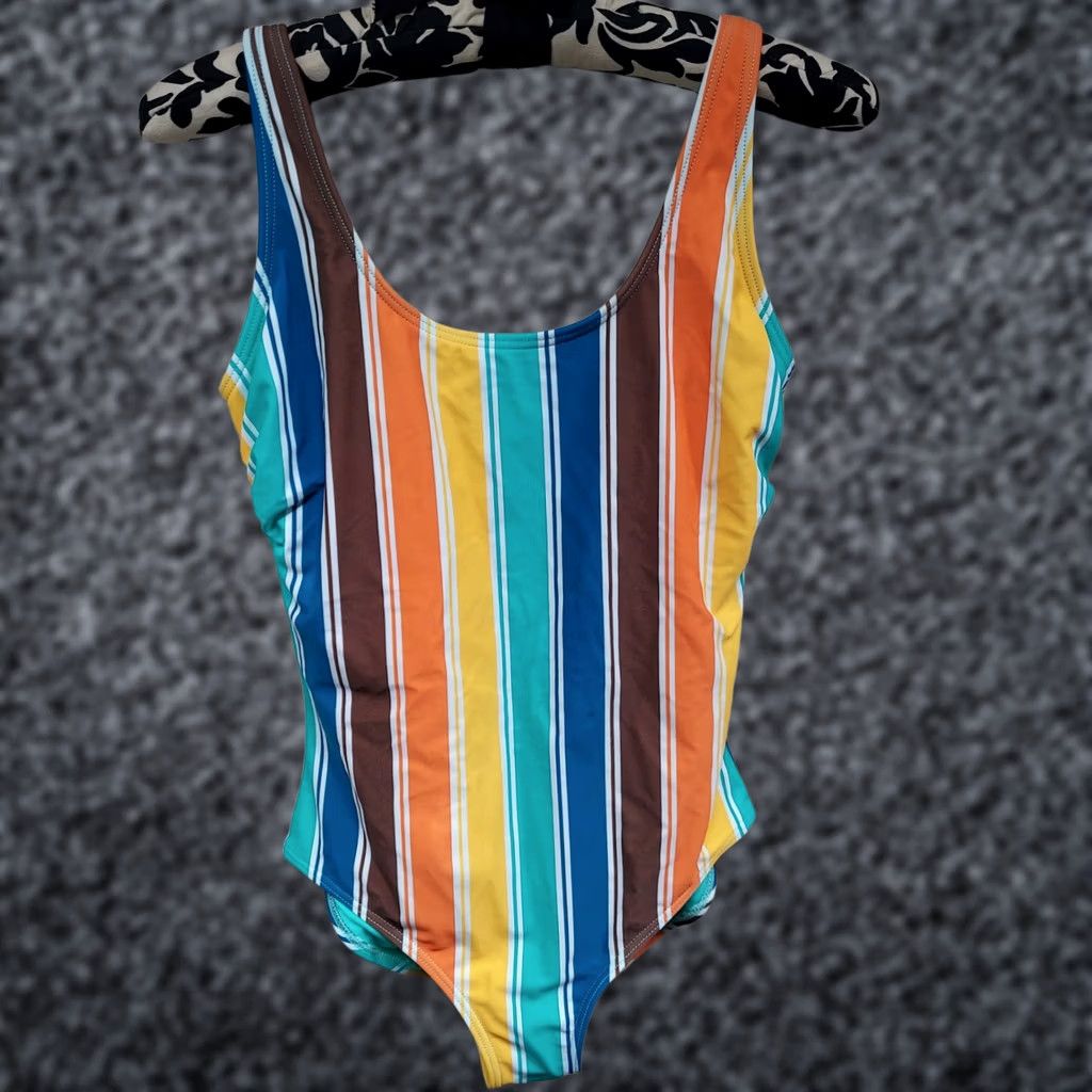 Rainbow Heat Womens Rainbow Stripe One Piece Swimsuit Criss Cross Back Scoop Neck Multicolor Size ONE SIZE - 1 Thumbnail