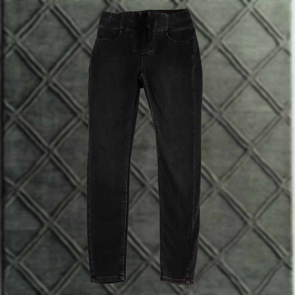 Vintage We The Free Jeans Womens Size 25 Black Skinny High Rise Lace Up Curvy Lovers Knot Size 42" / US 20 - 1 Thumbnail