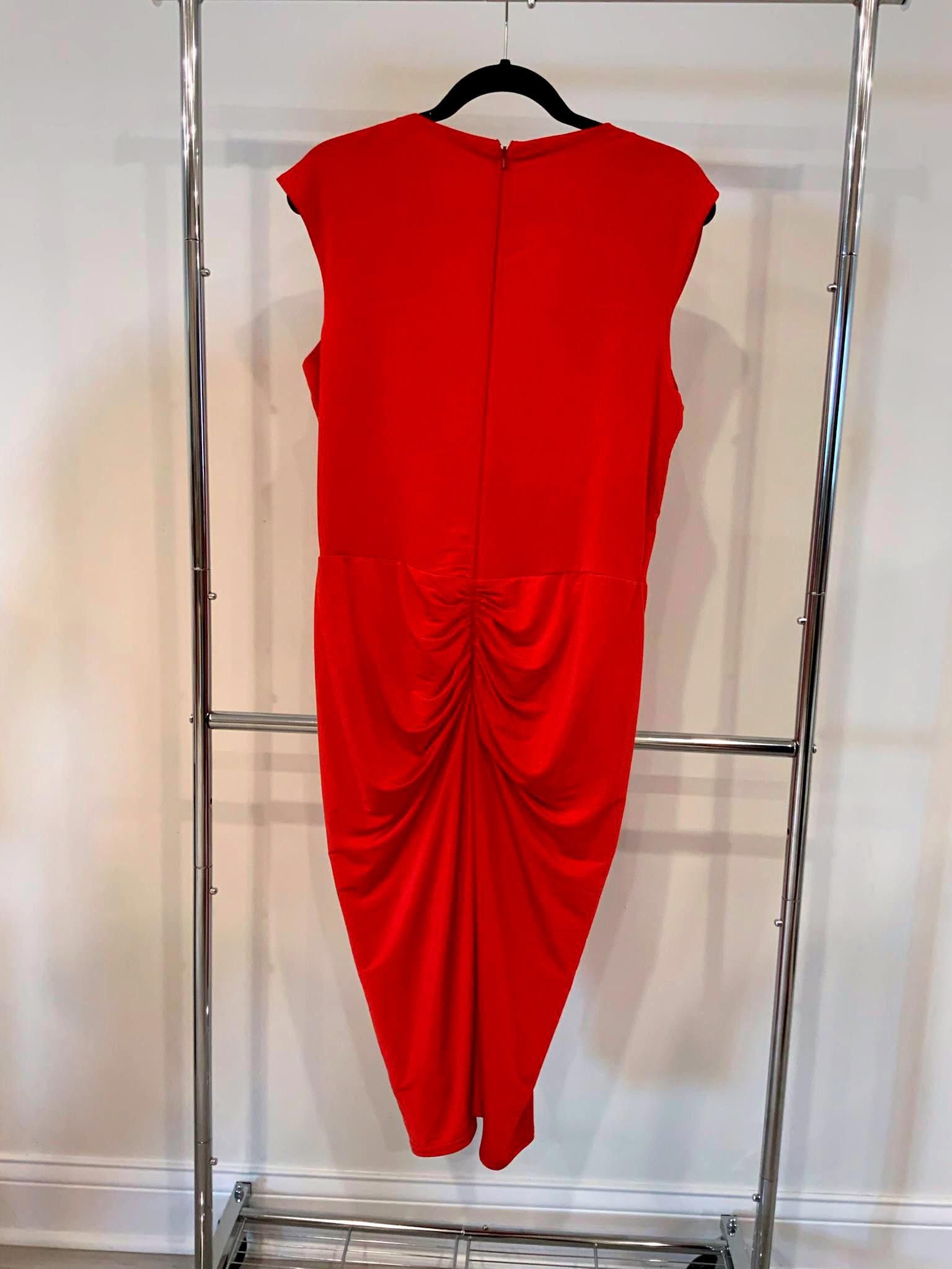 Designer Tadashi Red V-Neck Dress - XL Size XL / US 12-14 / IT 48-50 - 2 Thumbnail