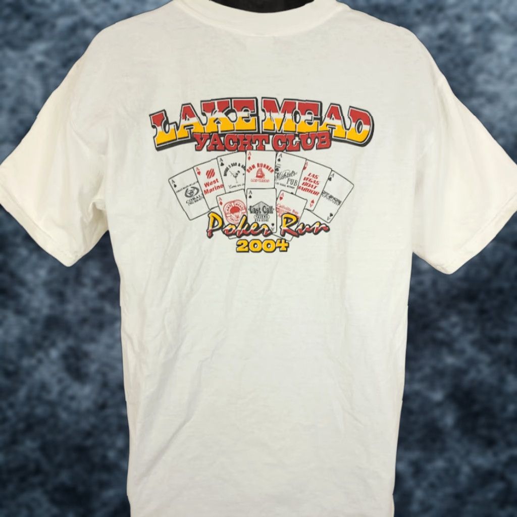 Gildan VINTAGE Lake Mead Yacht Club T Shirt Mens Size L Y2K 2004 Poker Run Callville Bay Marina White Cotton Gildan Short Sleeve Crew Neck 90s Sailing Size US L / EU 52-54 / 3 - 1 Thumbnail