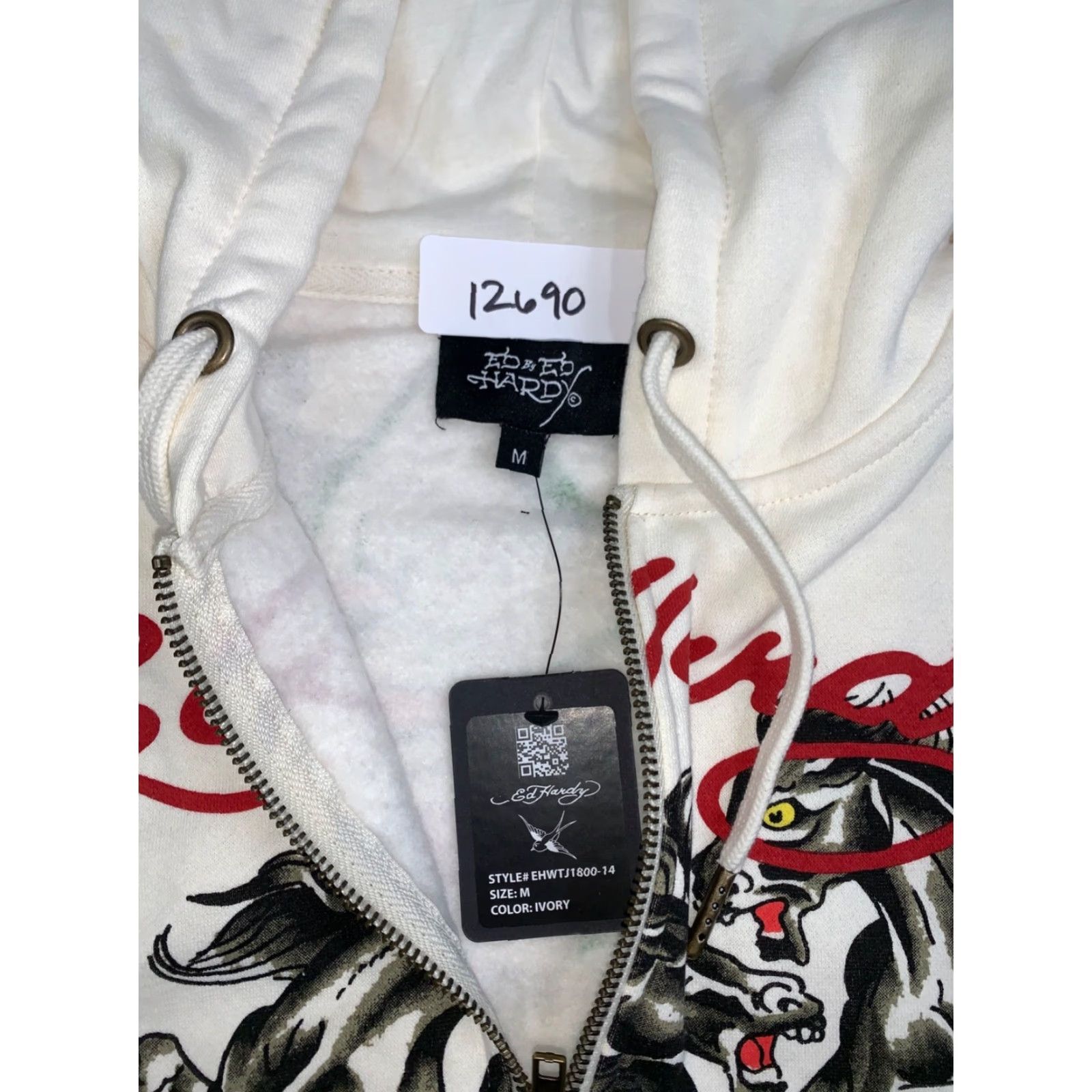 Ed Hardy Ed Hardy Hoodie Womens M Ivory Horse Crop NWT 12690 Size M / US 6-8 / IT 42-44 - 2 Thumbnail