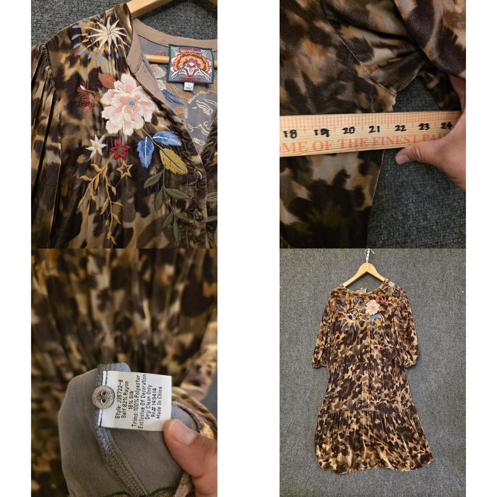 Johnny Was Johnny Was Dress Womens L Brown Velvet Animal Print Embroidered Hi Low Swing Size L / US 10 / IT 46 - 9 Thumbnail