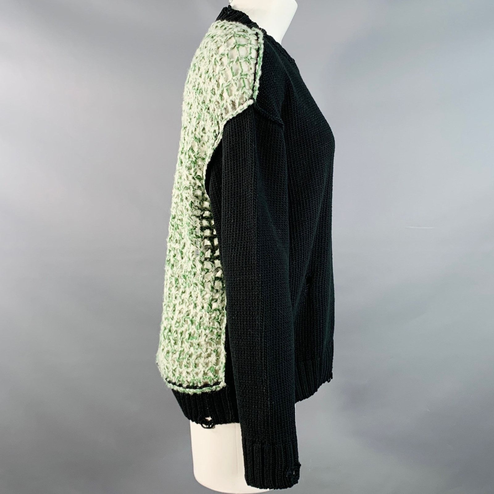 NSF Black Green White Cotton Distressed Mesh Back Crew Neck Size XS / US 0-2 / IT 36-38 - 2 Thumbnail