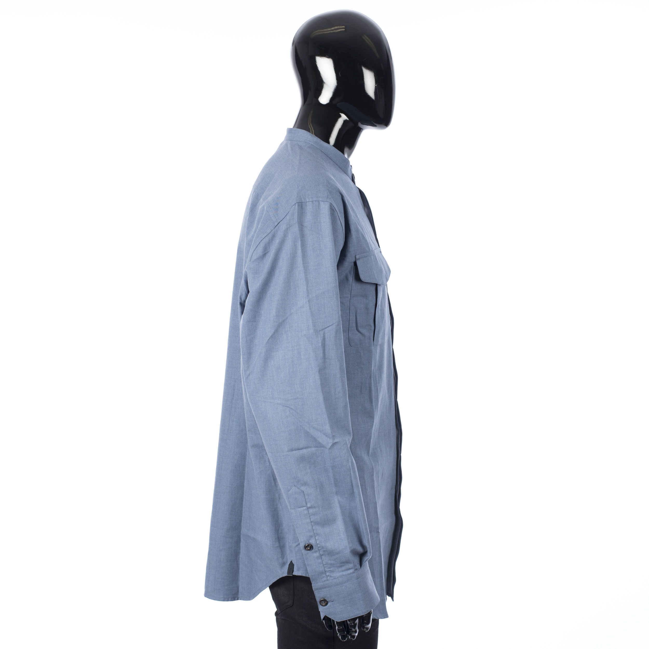 Brioni Mandarin Collar Shirt In Blue Cotton Size US XS / EU 42 / 0 - 7 Thumbnail