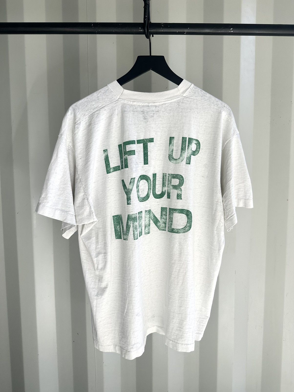 image of Vintage Lift Up Your Mind Shirt Sun Faded Distressed in White, Men's (Size XL)