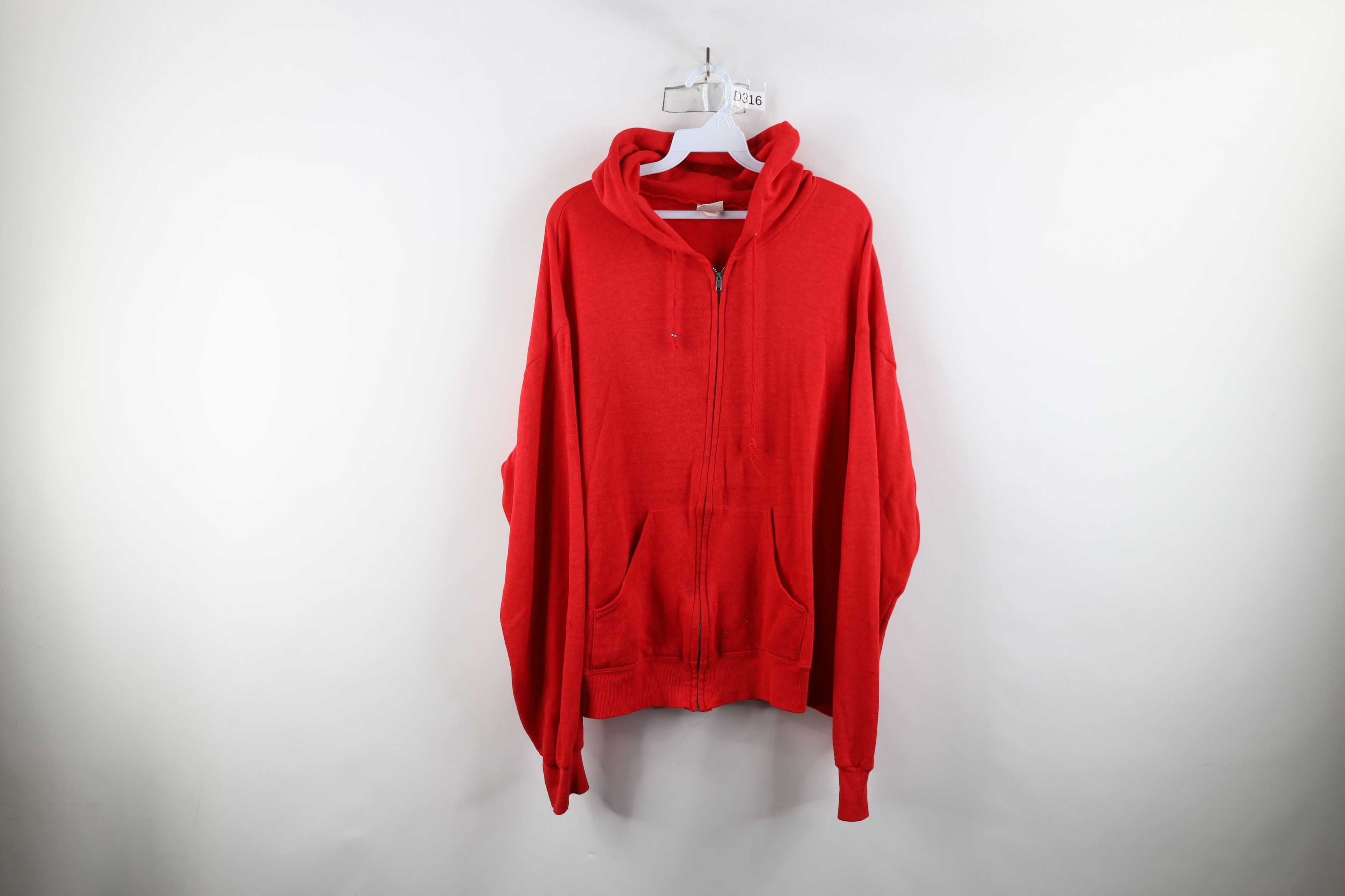 Vintage Vintage 70s Streetwear Blank Thin Full Zip Hoodie Red USA Size US XL / EU 56 / 4 - 1 Thumbnail