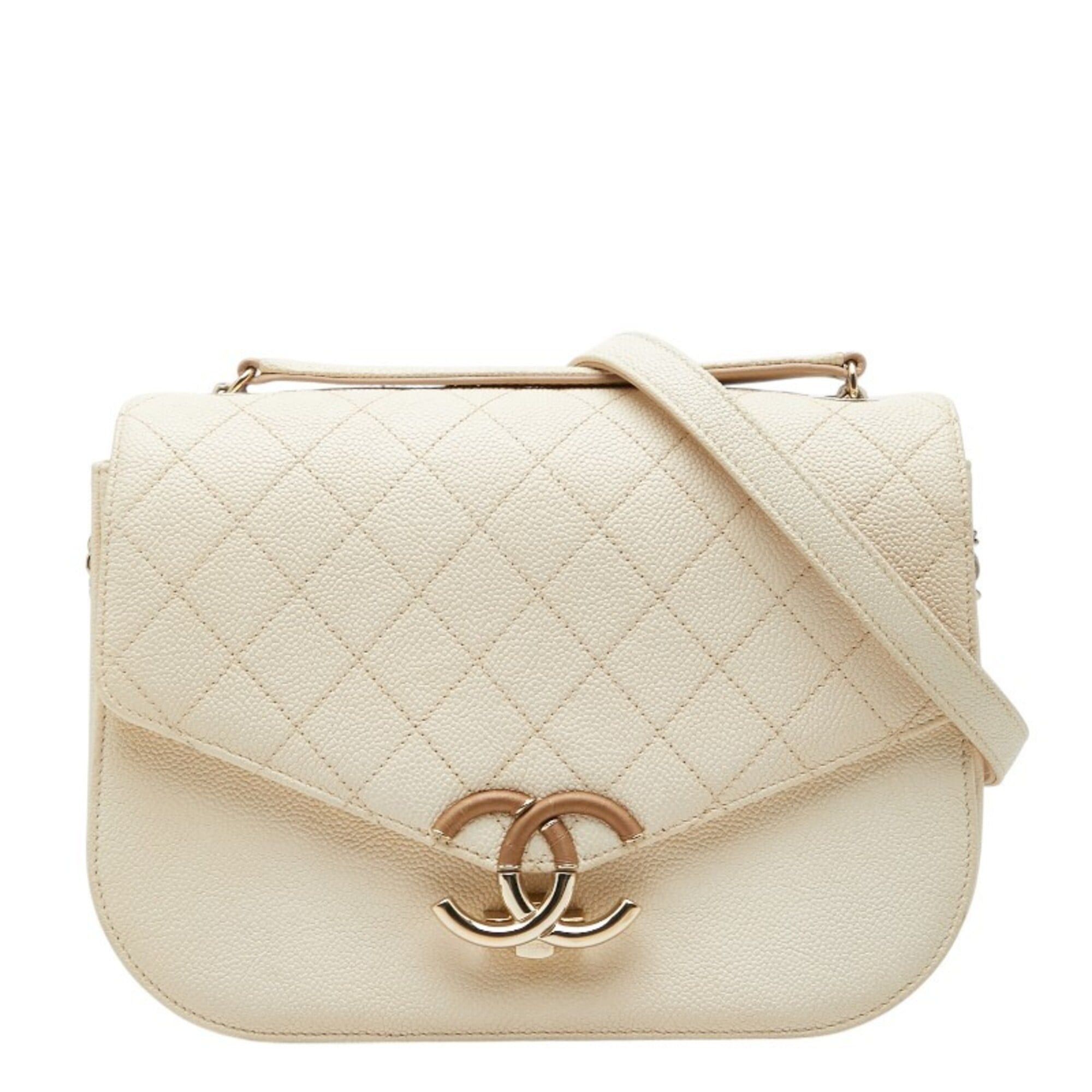 Chanel Chanel Matelassé Coco Mark Top Handle Chain Shoulder Bag, Beige, Gold Hardware, Caviar Leather, Women's. Size ONE SIZE - 1 Thumbnail