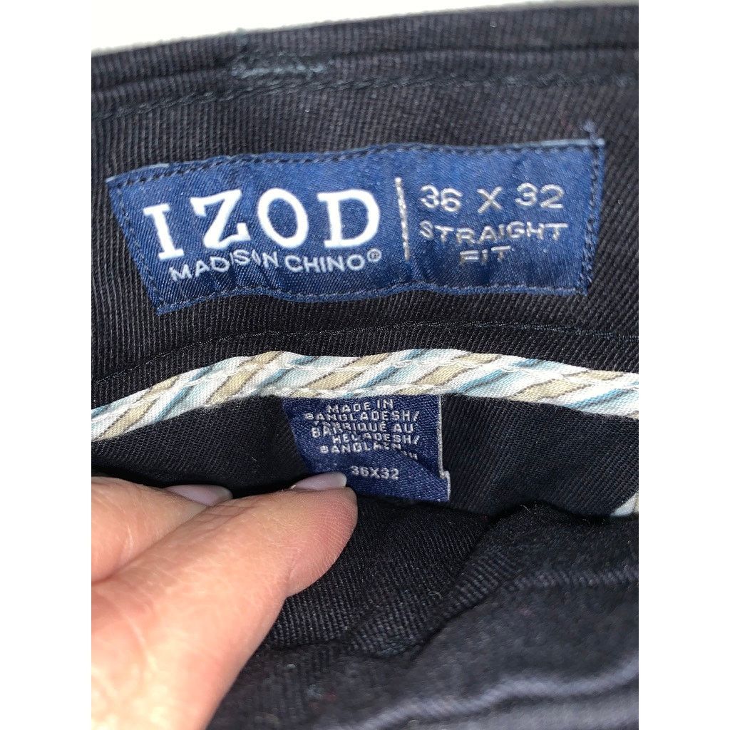 Izod IZOD Men's Black Chino Pants 36x32 Straight Fit Flat Front Size US 36 / EU 52 - 4 Thumbnail