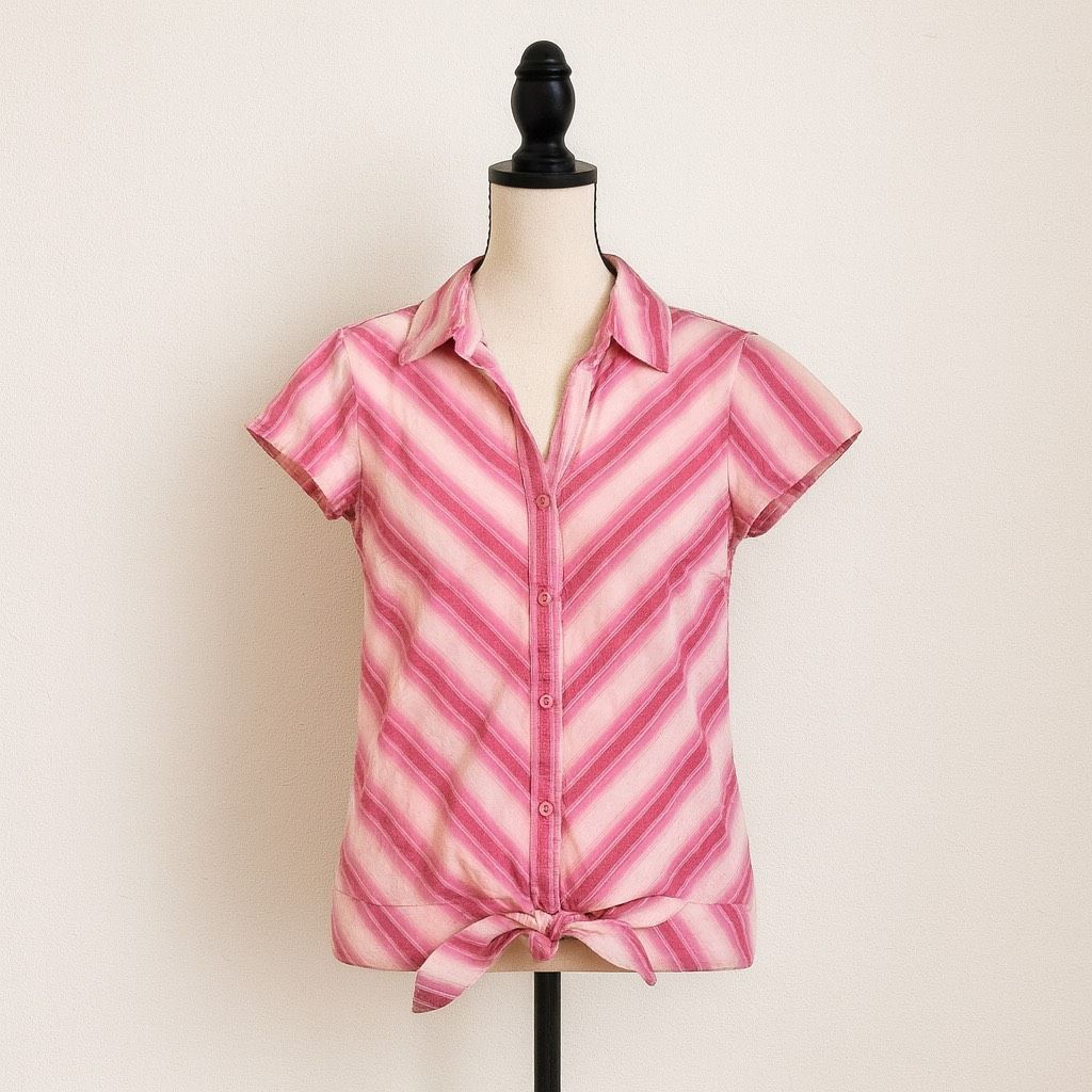 Other French Cuff Pink Striped Button-Up Blouse | Size M | Tie Fro Size M / US 6-8 / IT 42-44 - 1 Thumbnail