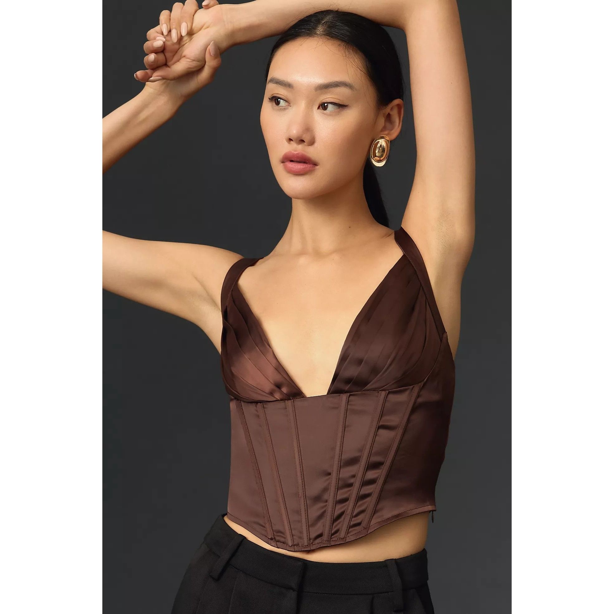Anthropologie Porridge Brown Satin Corset Top Size S / US 4 / IT 40 - 2 Thumbnail