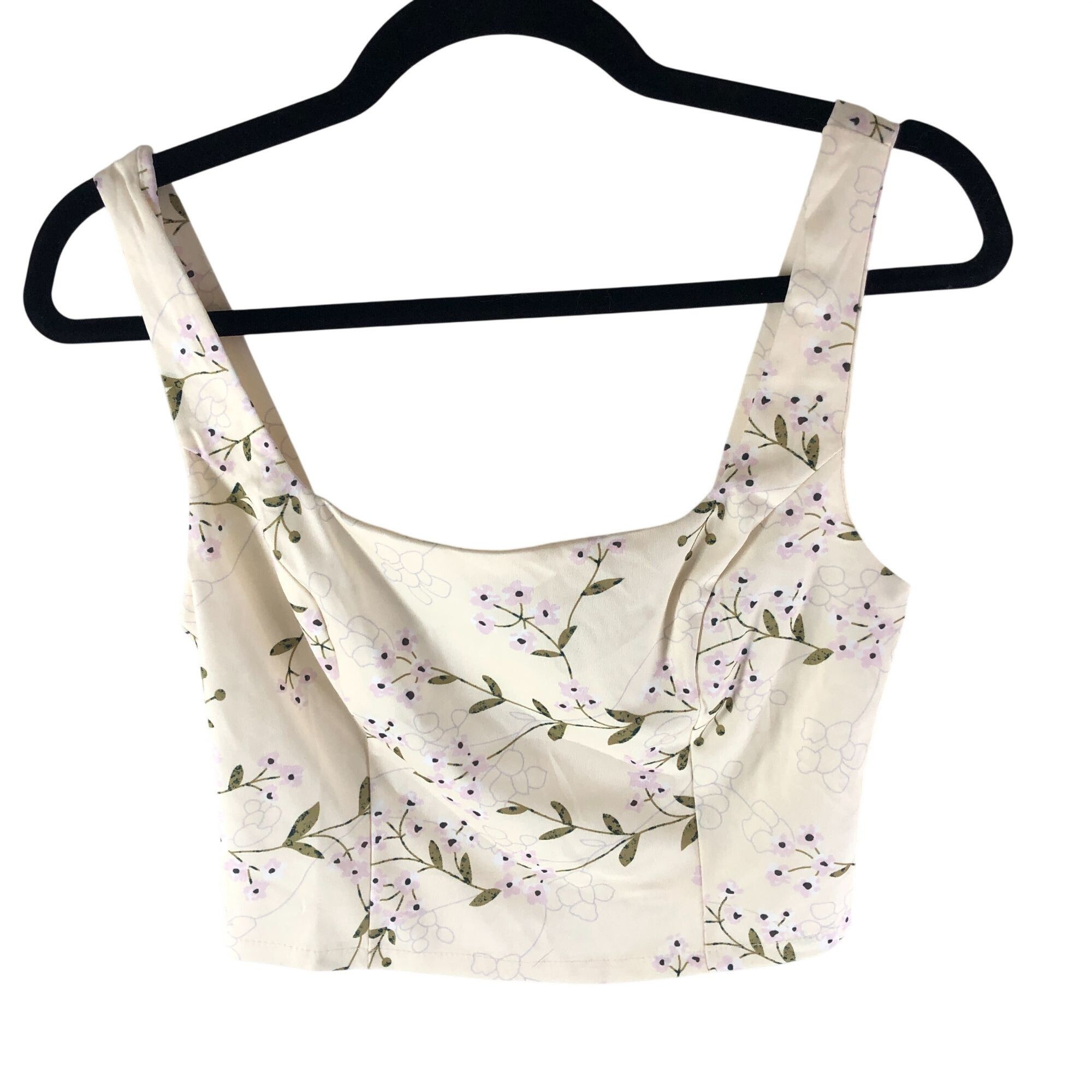 Other Commense Crop Top Sleeveless Square Neck Floral Ivory Zip Ba Size S / US 4 / IT 40 - 1 Thumbnail