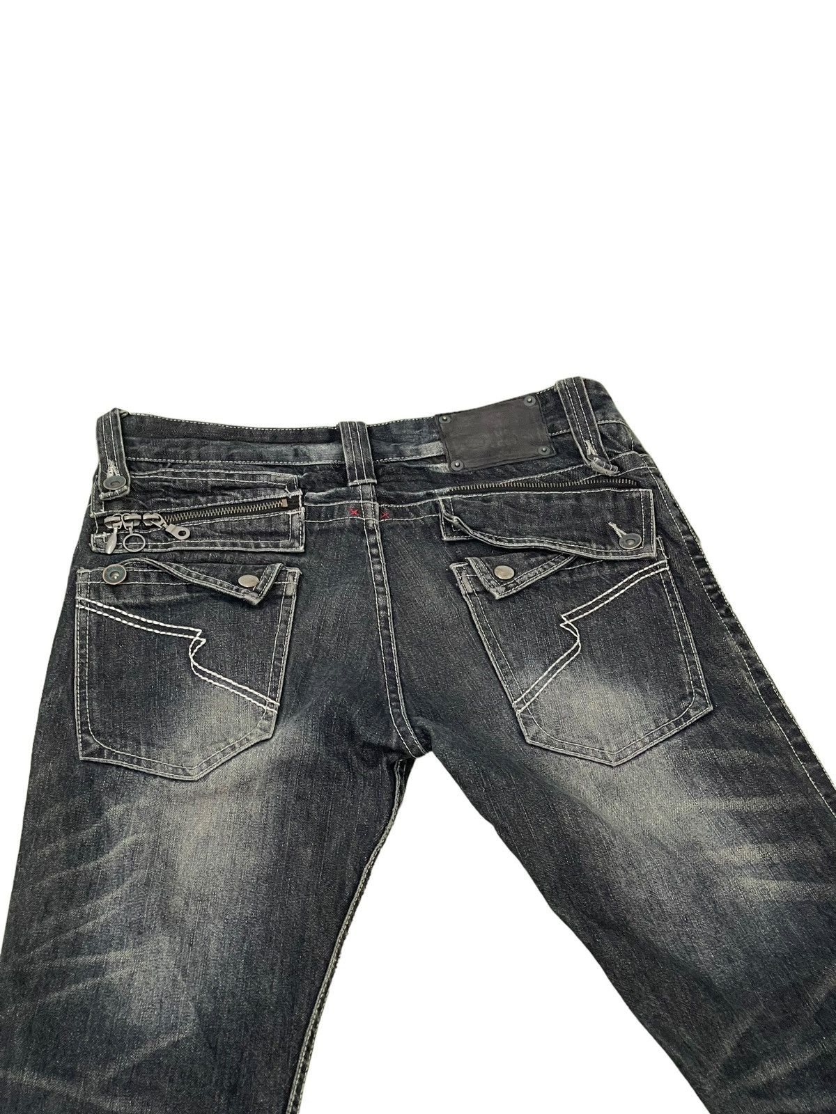 Japanese Brand Flare Jeans Semantic Design Faded Distress Boot Cut 8🟦8 Size US 31 - 19 Thumbnail
