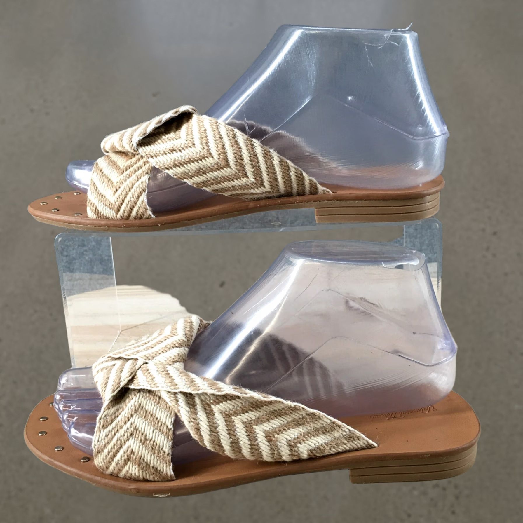 Vintage Universal Thread Sandals Womens 6.5 Louise Chevron Open Toe Slide Beige Size US 7 / IT 37 - 1 Thumbnail