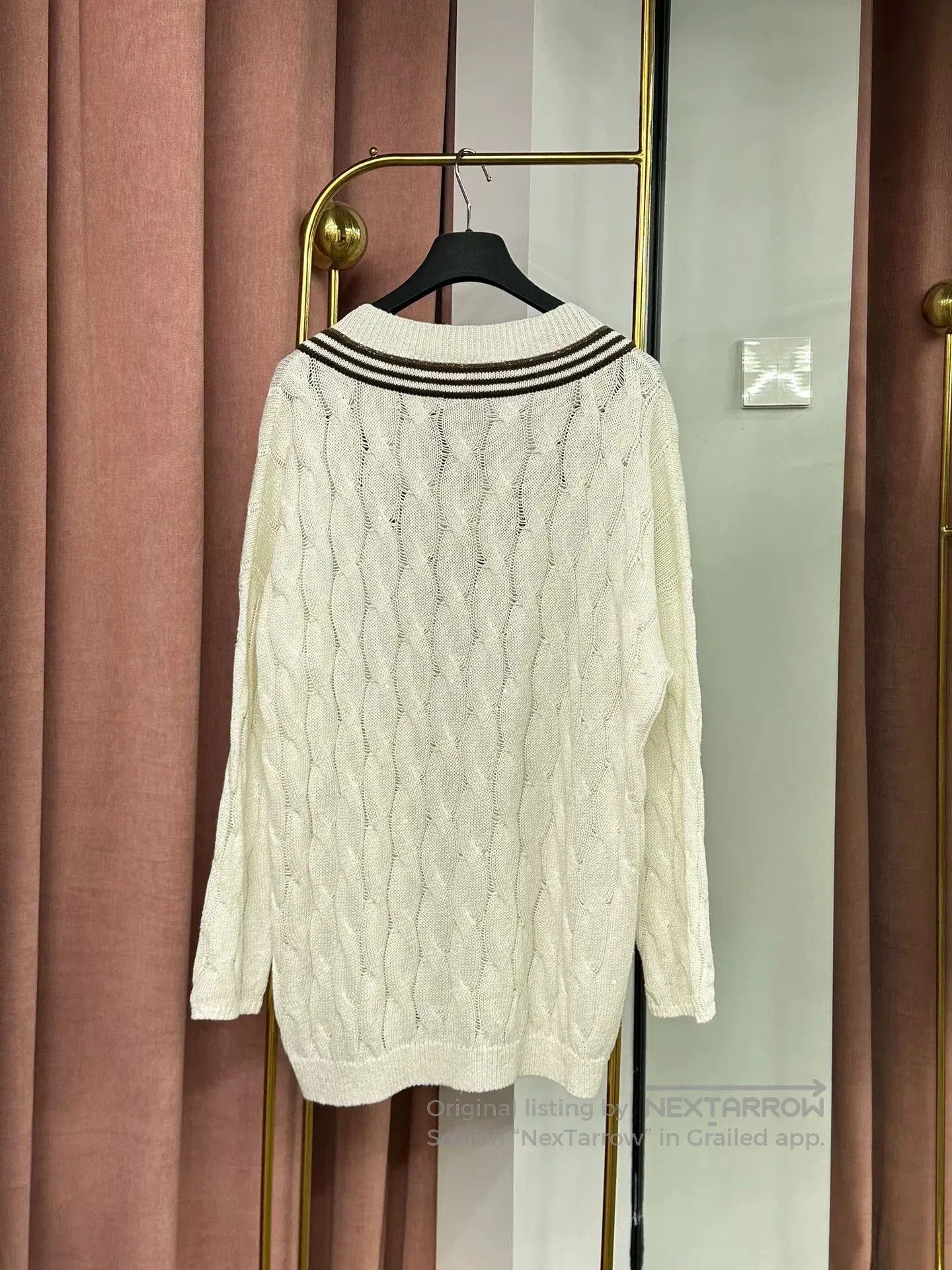 Brunello Cucinelli Brunello Cucinelli White Sequin V-Neck Sweater. Size US L / EU 52-54 / 3 - 4 Thumbnail