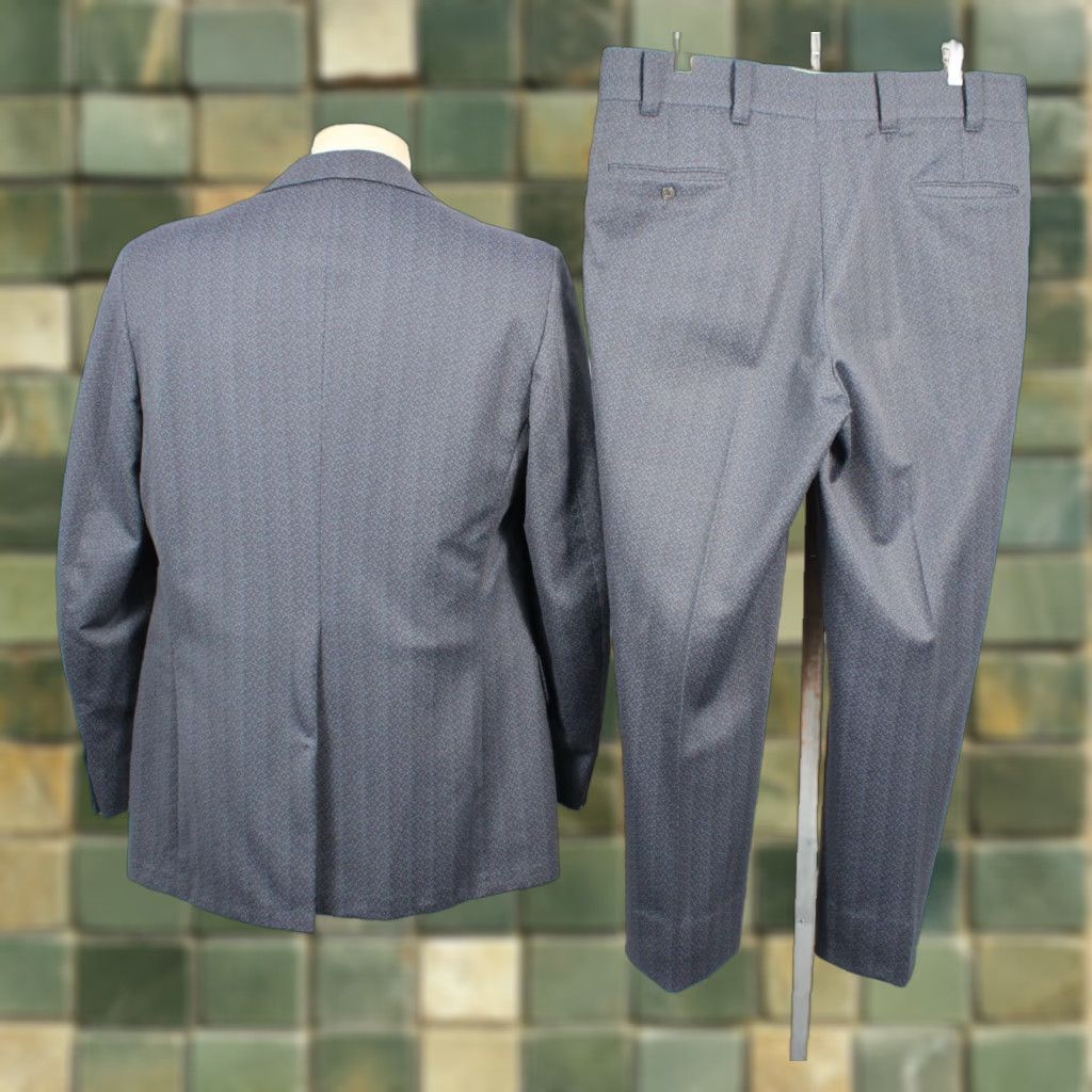 Vintage VINTAGE Mens VTG 70s 2 PC Dark Blue Flecked Leisure Suit Sz L 1970s Disco Polyester Size 42R - 1 Thumbnail