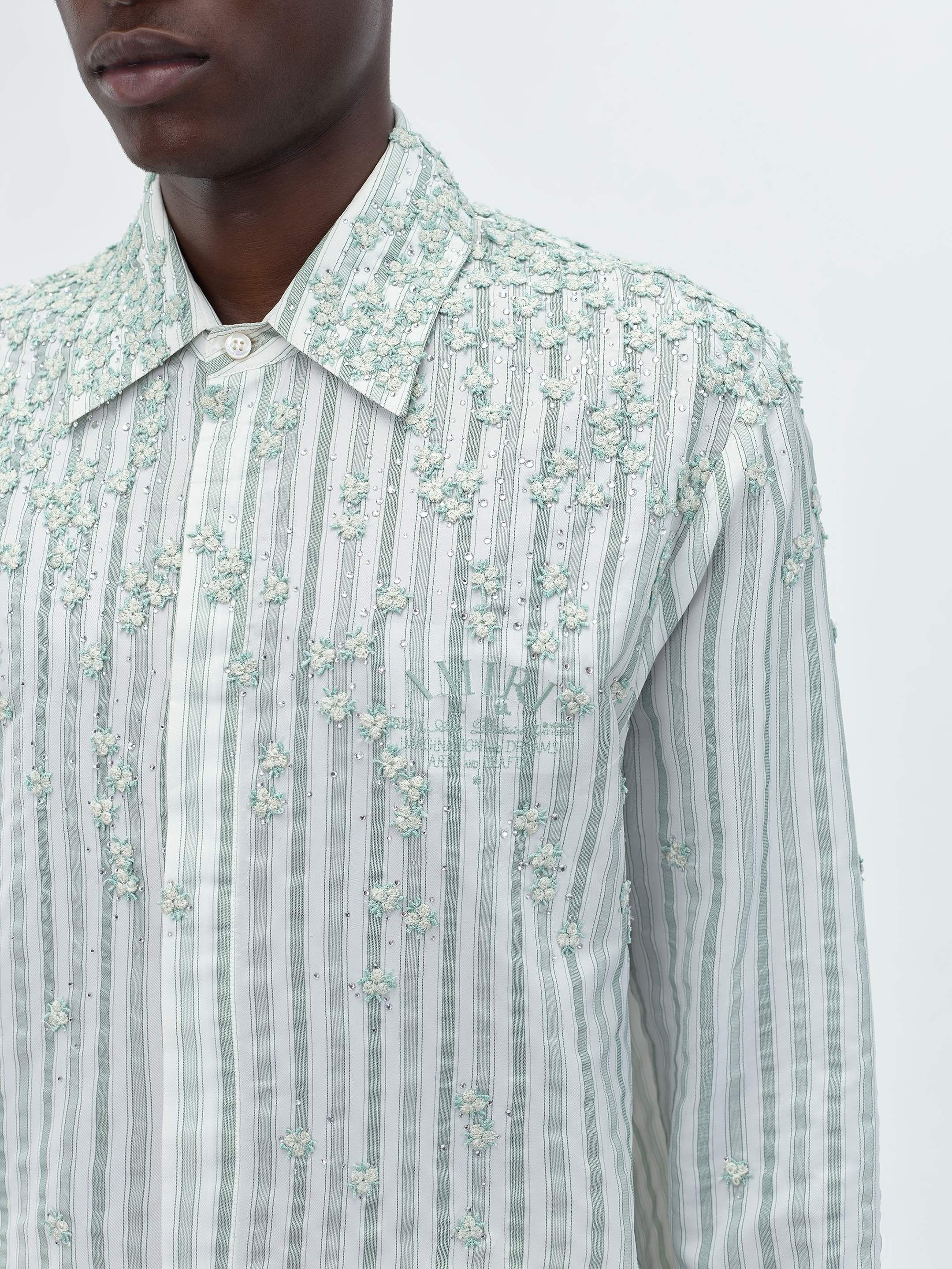 Amiri o1s1wg110425 Floral Stripe Shirt in White/Green Size US M / EU 48-50 / 2 - 6 Thumbnail