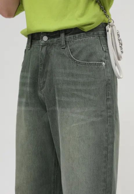 Japanese Brand Momoko x Ryou Men's Loose Washed Mid-Length Green Jeans Size US 32 / EU 48 - 4 Thumbnail