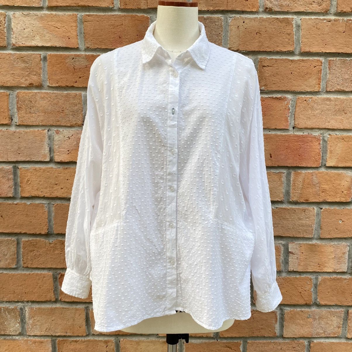 Frapbois FRAPBOIS & niko and ... White Dobby Cotton Blouse Size L / US 10 / IT 46 - 15 Thumbnail