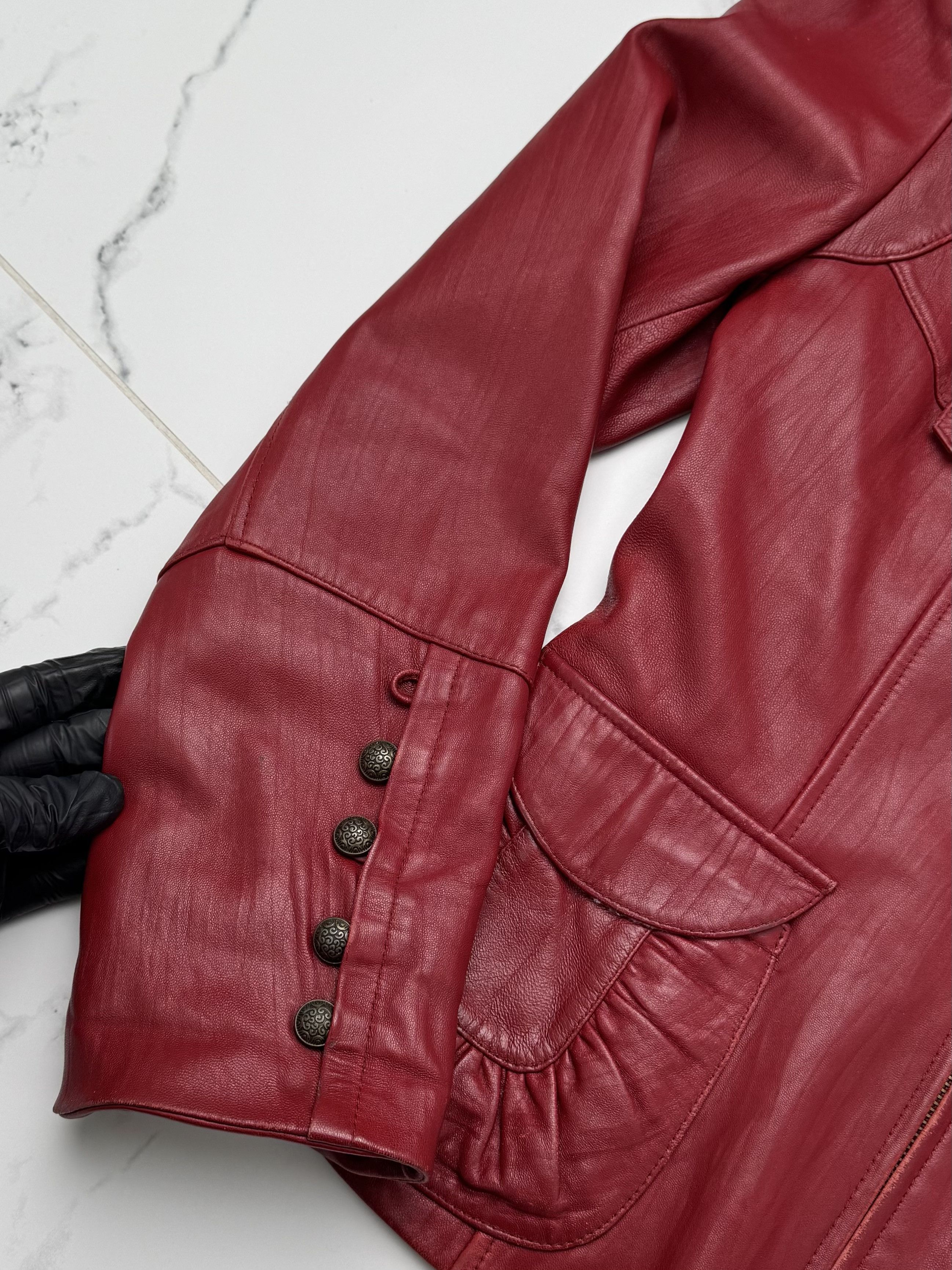 Vintage Women Red Leather Jacket Y2K Vintage Fitted Zip Up Style Size S / US 4 / IT 40 - 5 Thumbnail