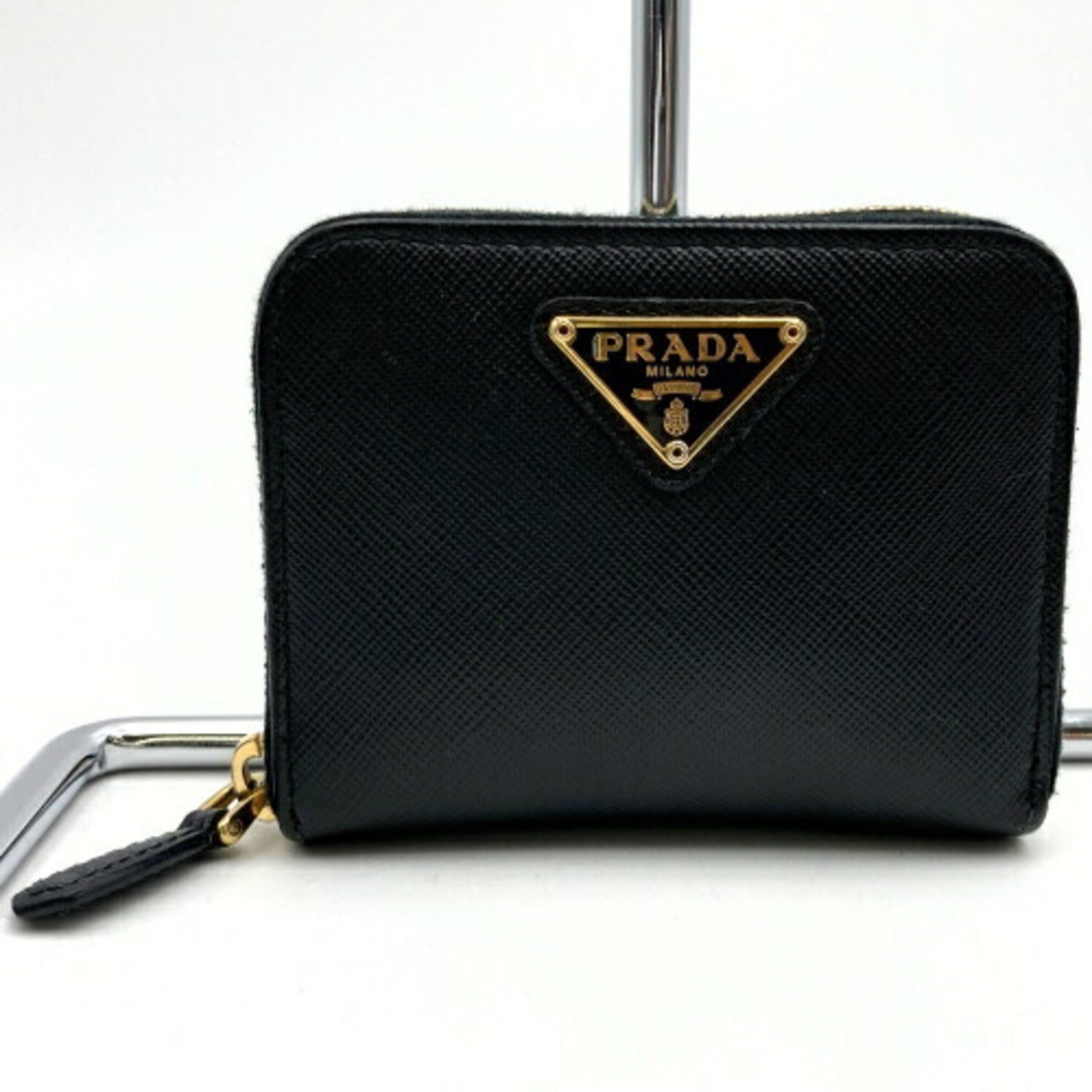 image of Prada Wallet Wallet/coin Case Triangular Plate Black Leather Ladies Itcbw487L7Q8, Women's