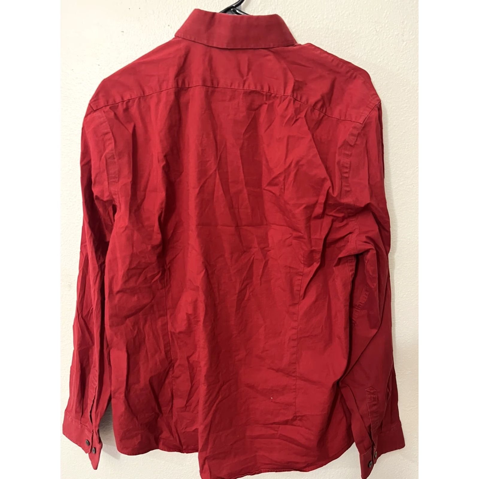 Express Express 1MX Red Button Dress Shirt Adult XL Regular Fit Mens Size 46R - 2 Thumbnail