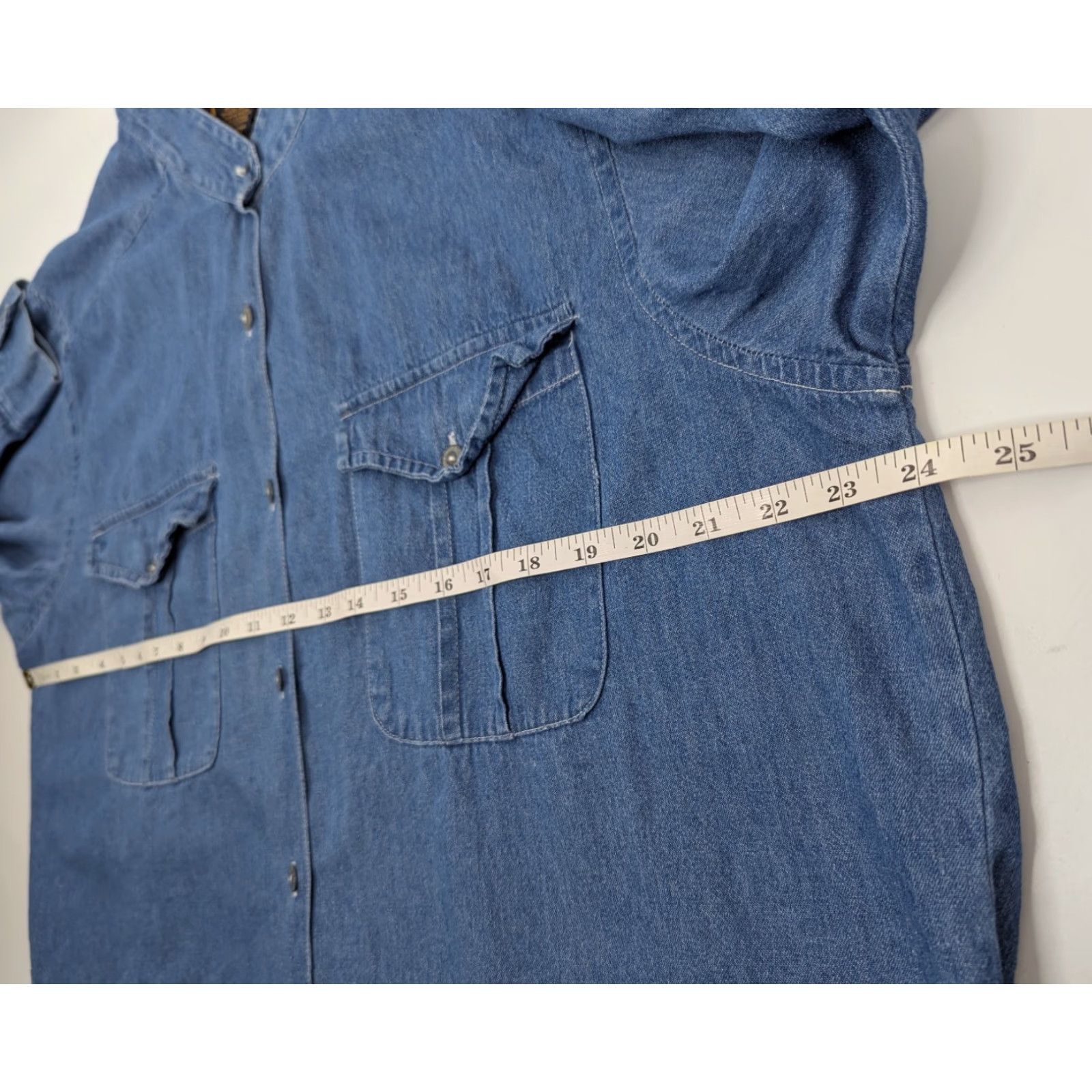 Faded Glory VTG Faded Glory Denim Chambray Band Collar Long Sleeve Button Shirt Women's 20W Denim Shirt Color Blue Size 20W Buttons Button-Up 100% Cotton Mens? Size 3XL / US 20-22 - 6 Thumbnail