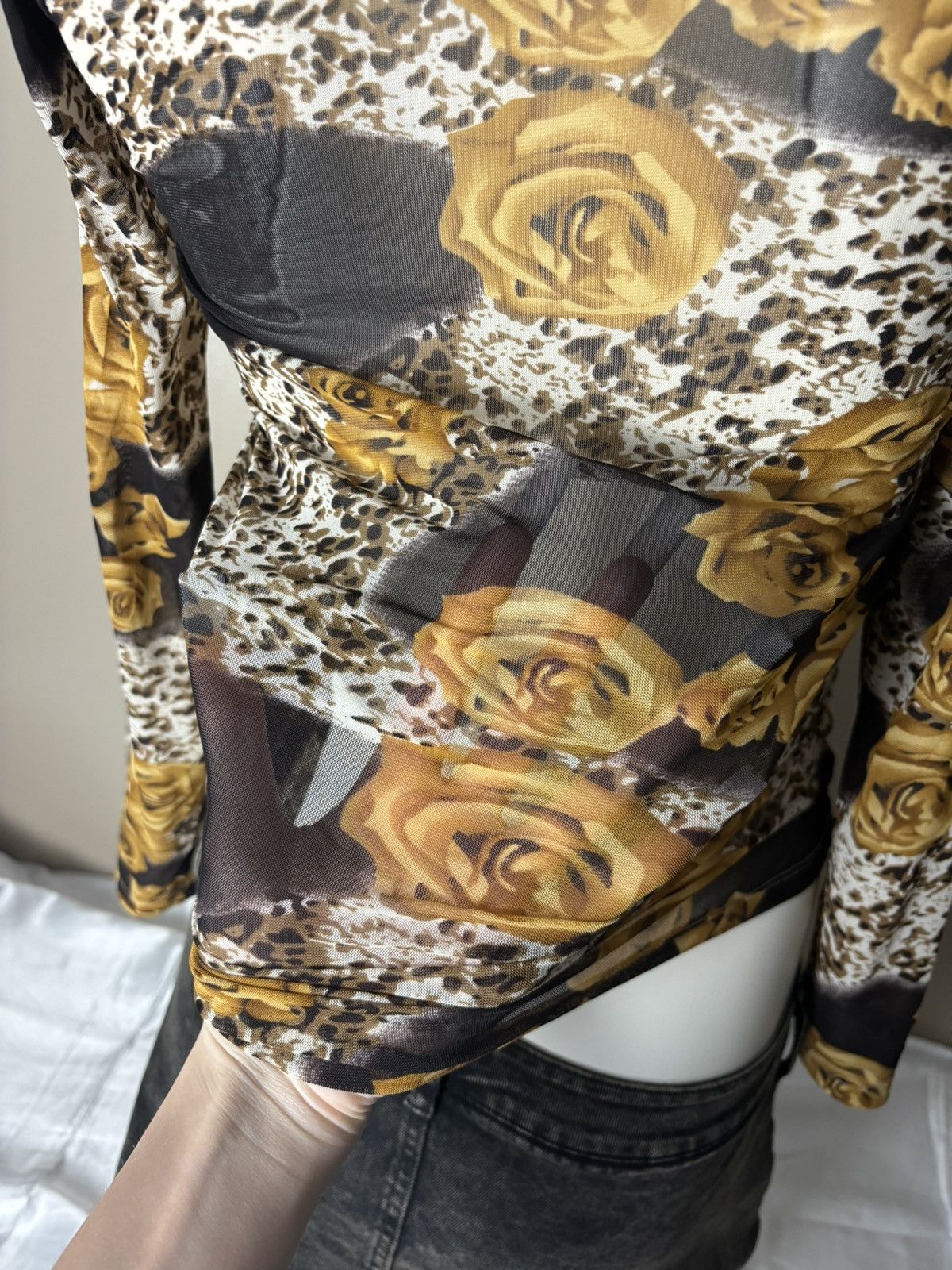 Japanese Brand × Vintage Roses printed mesh long sleeve vintage top Size M / US 6-8 / IT 42-44 - 5 Thumbnail